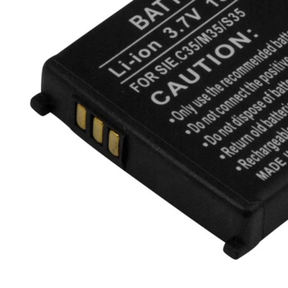 Batteria nera con testo bianco, che mostra precauzioni e tipo di batteria.