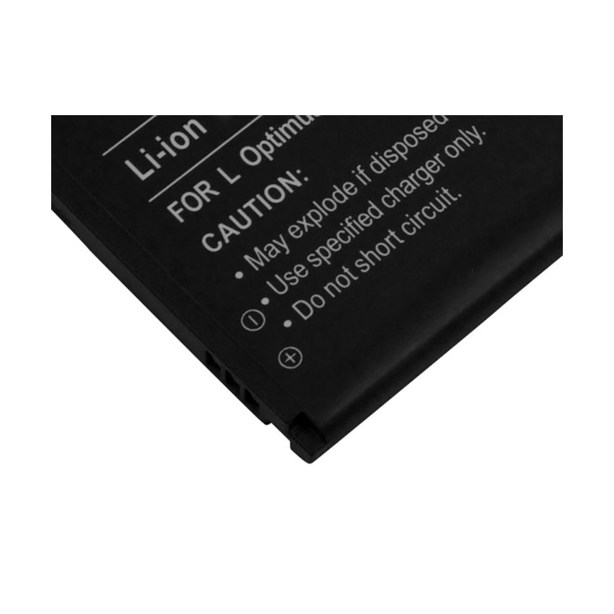 Batteria nera Li-ion con avvertenze: Non cortocircuitare.