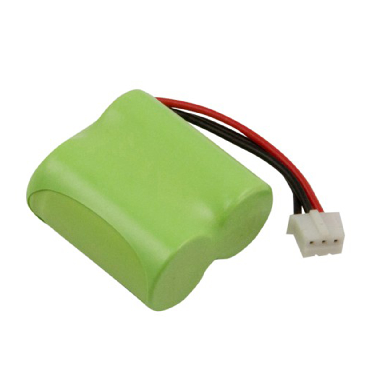 Pacco batteria verde con tre fili e un connettore bianco.