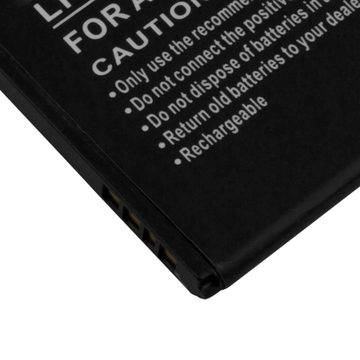 Batteria nera con testo bianco: ATTENZIONE, Usare solo, Non collegare, Non smaltire, Restituire vecchie, Ricaricabile.
