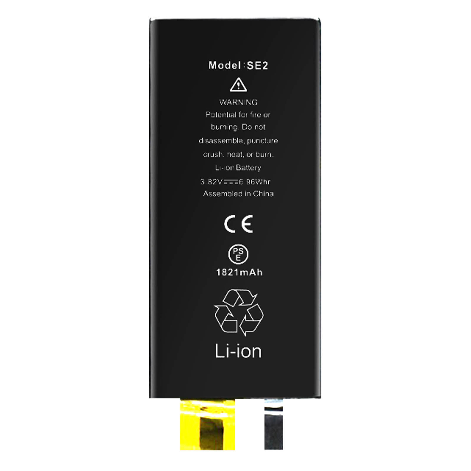 Batteria Li-ion nera, modello SE2, 1821mAh, 3,82V, assemblata in Cina.