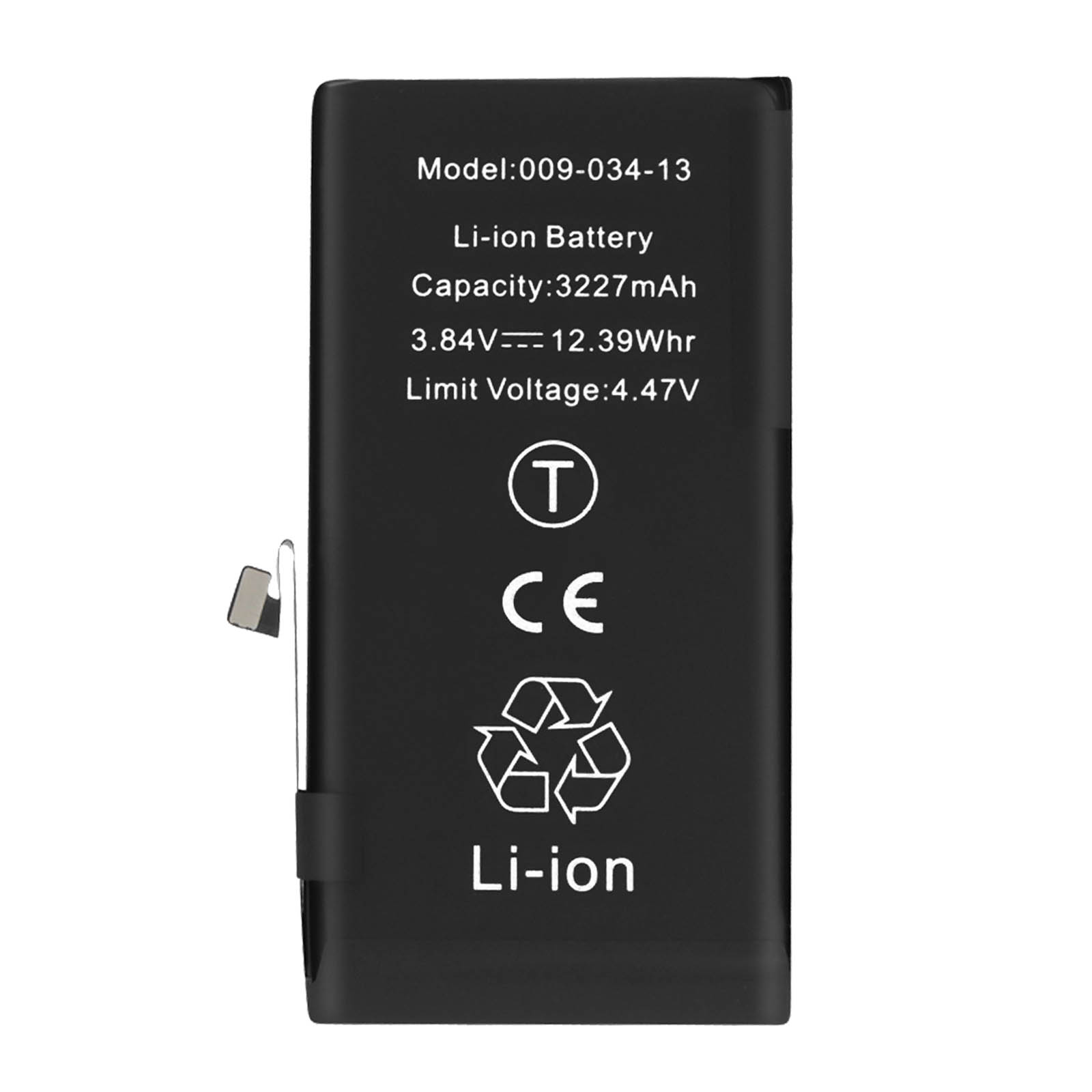 Batteria nera Li-ion con numero di modello e dettagli capacità.