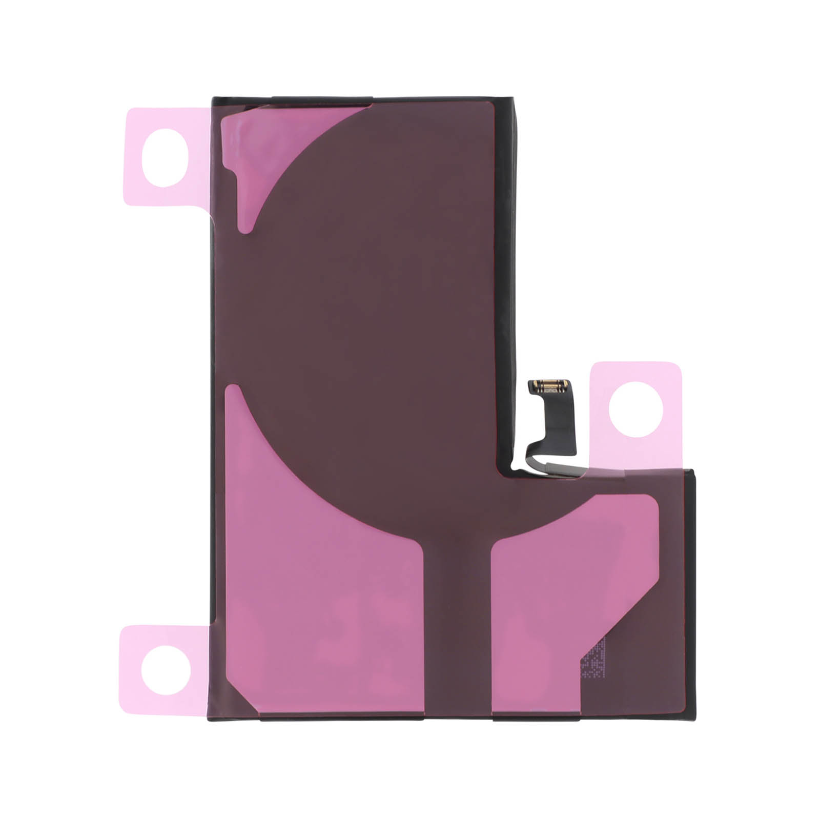 Una batteria per smartphone a forma di L con strisce adesive rosa.