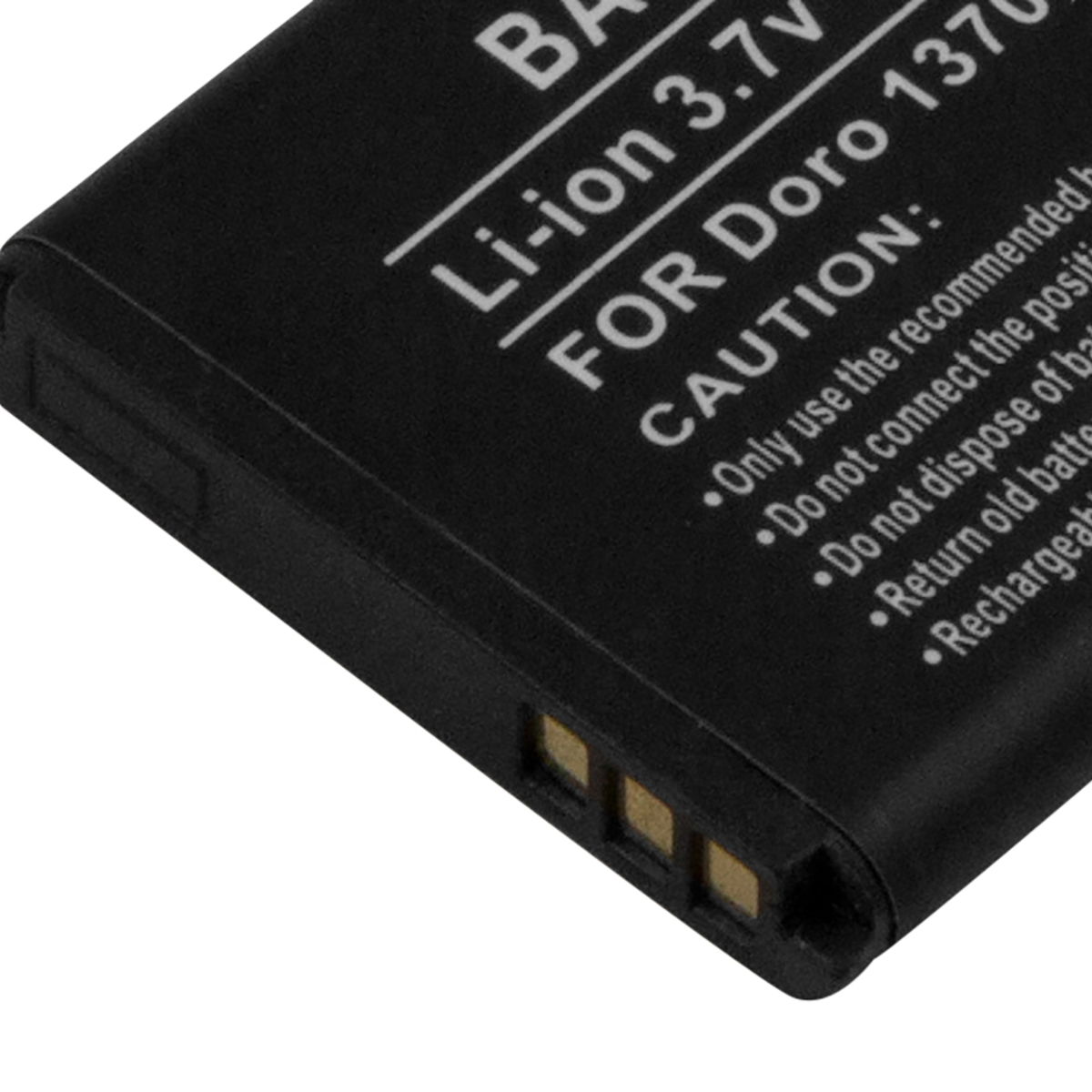 Schwarzer Li-Ion Akku für Doro 1370 mit Warnhinweisen.
