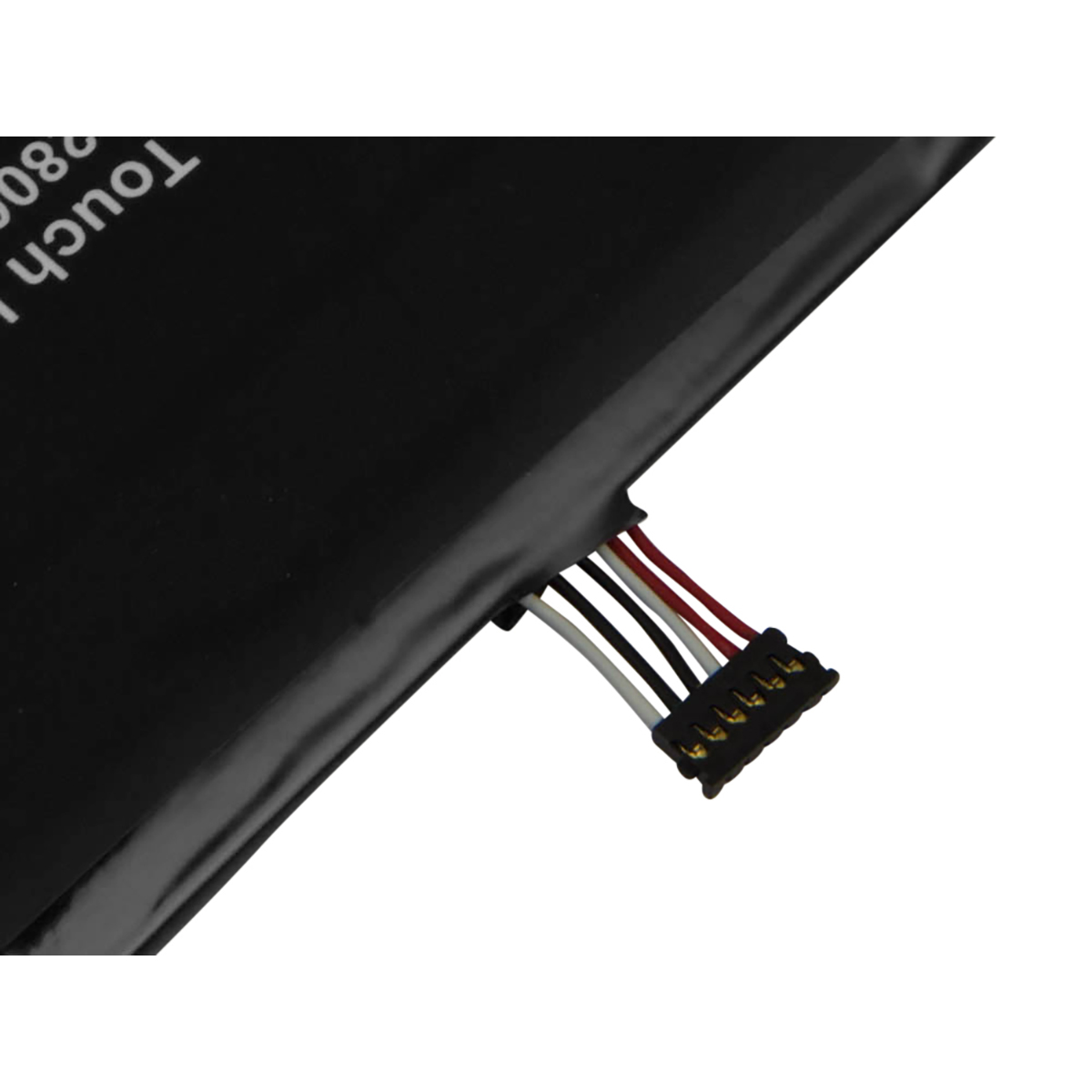 Batteria nera con cinque fili colorati collegati a un connettore nero.