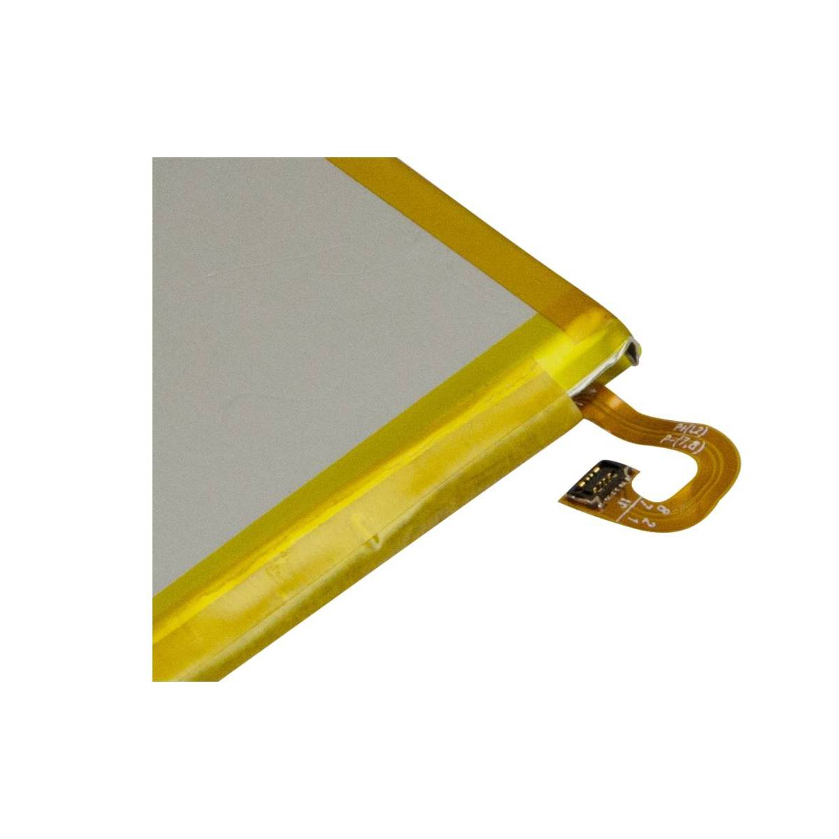Una batteria piatta Li-polimero con bordo dorato e cavo piatto flessibile.