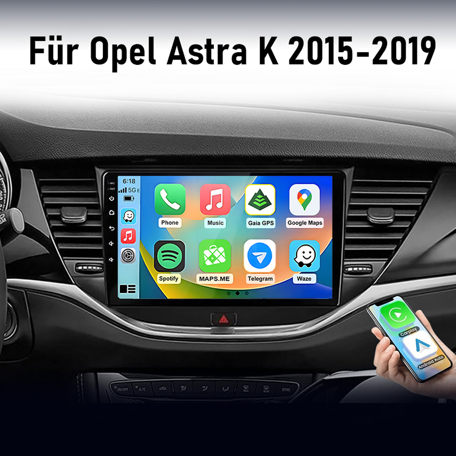 Infotainment-System für Opel Astra K 2015-2019 mit Apps und Smartphone-Integration.