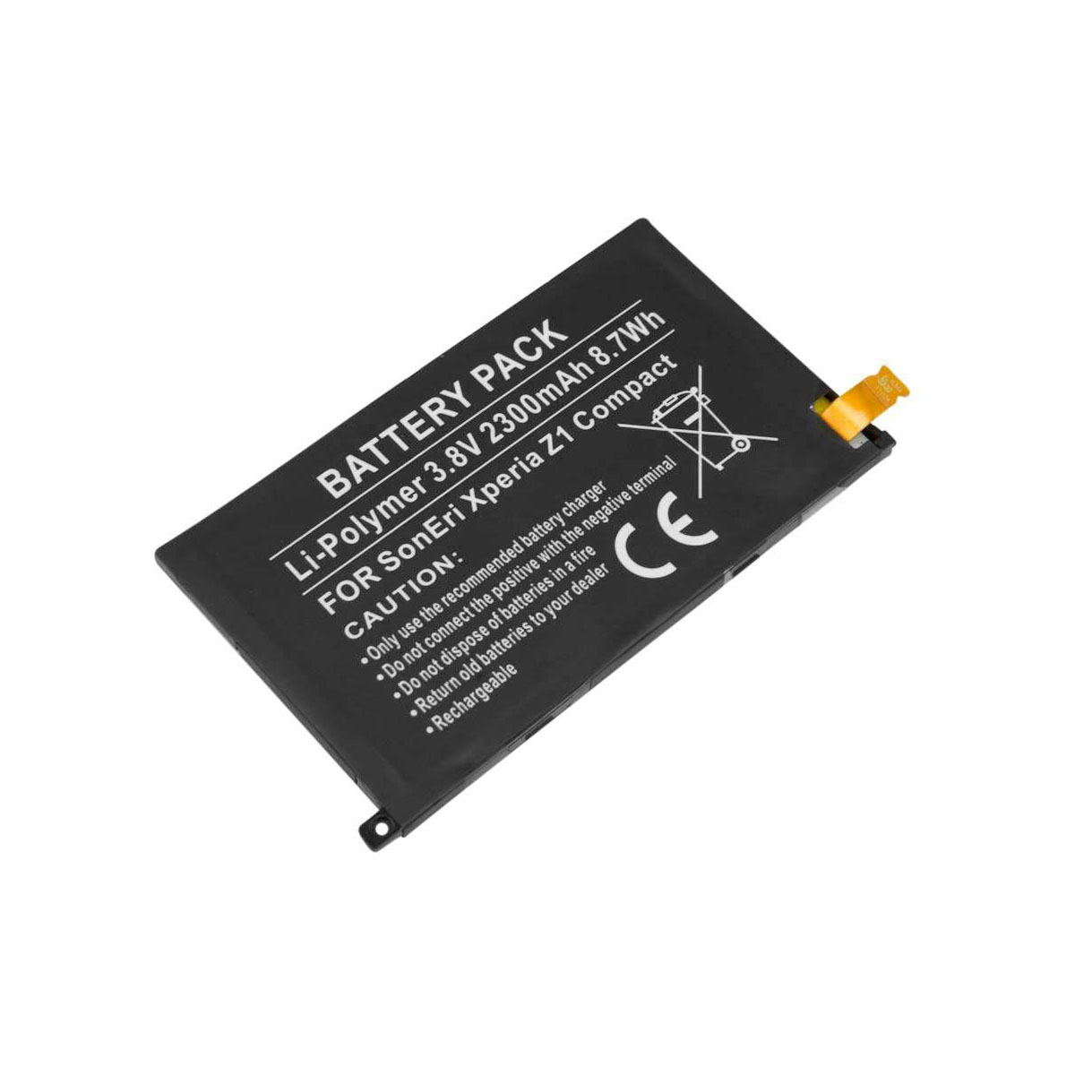 Batteria nera per Sony Xperia Z1 Compact, 3,8V, 2300mAh, Li-Polimero.