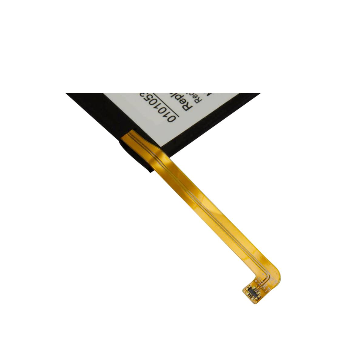 Parte di una batteria nera con cavo piatto giallo e il numero 0101052.