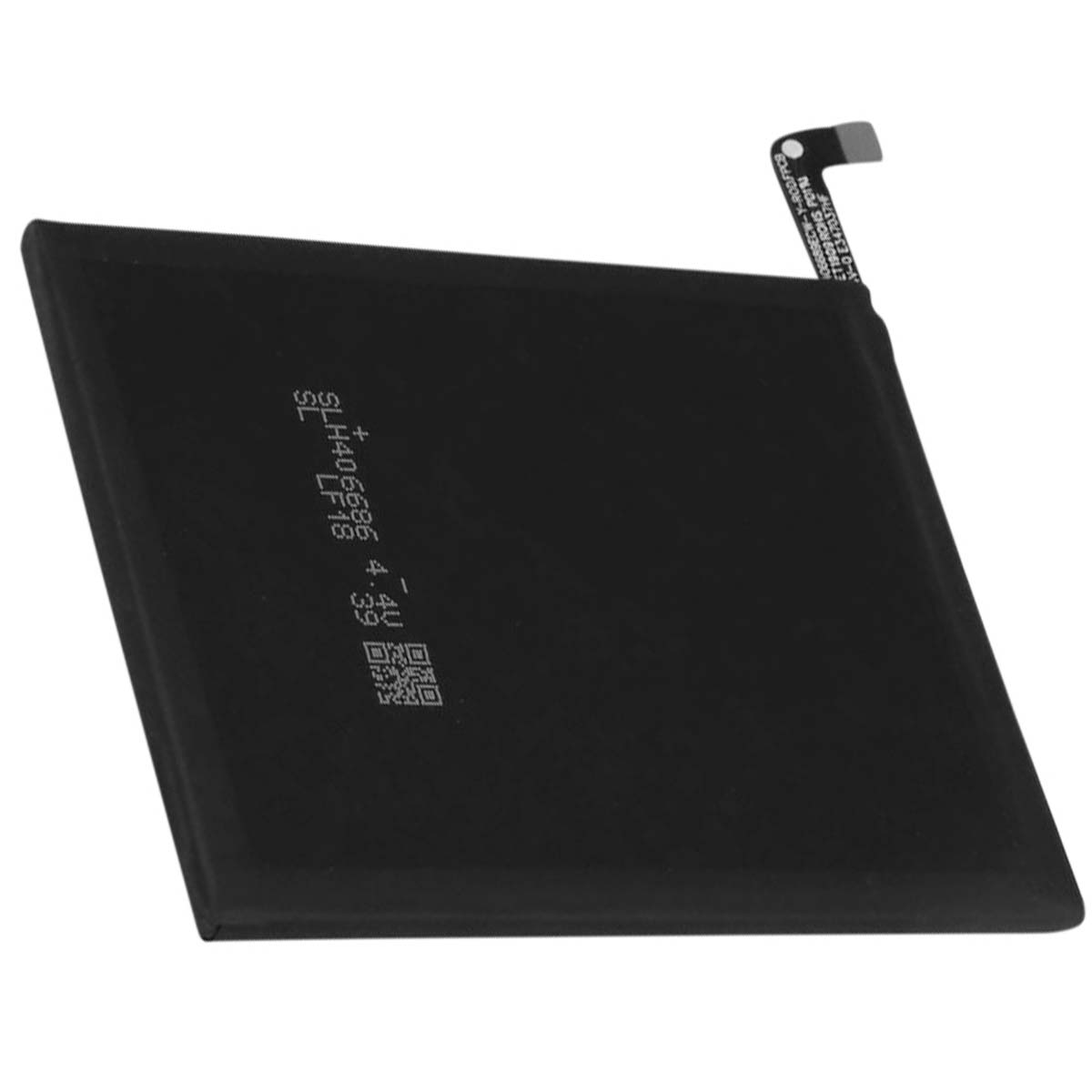 Batteria nera con segni bianchi e codice QR.