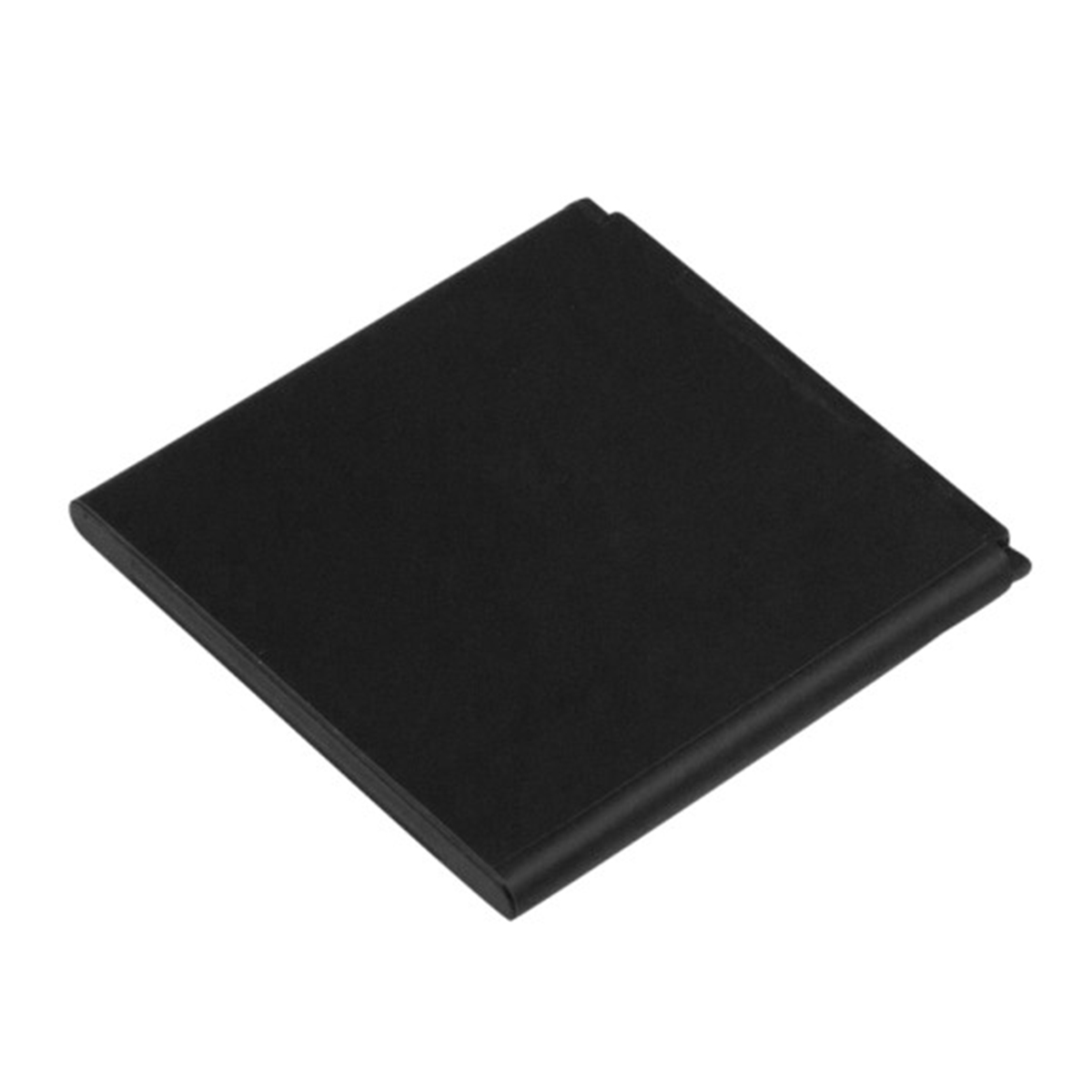 Un objeto negro y rectangular descansa sobre una superficie blanca.