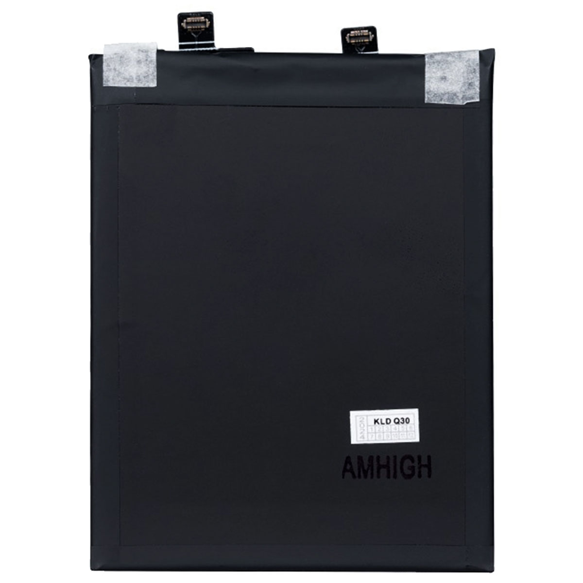 Batteria nera con logo AMHIGH e adesivo KLD Q30.