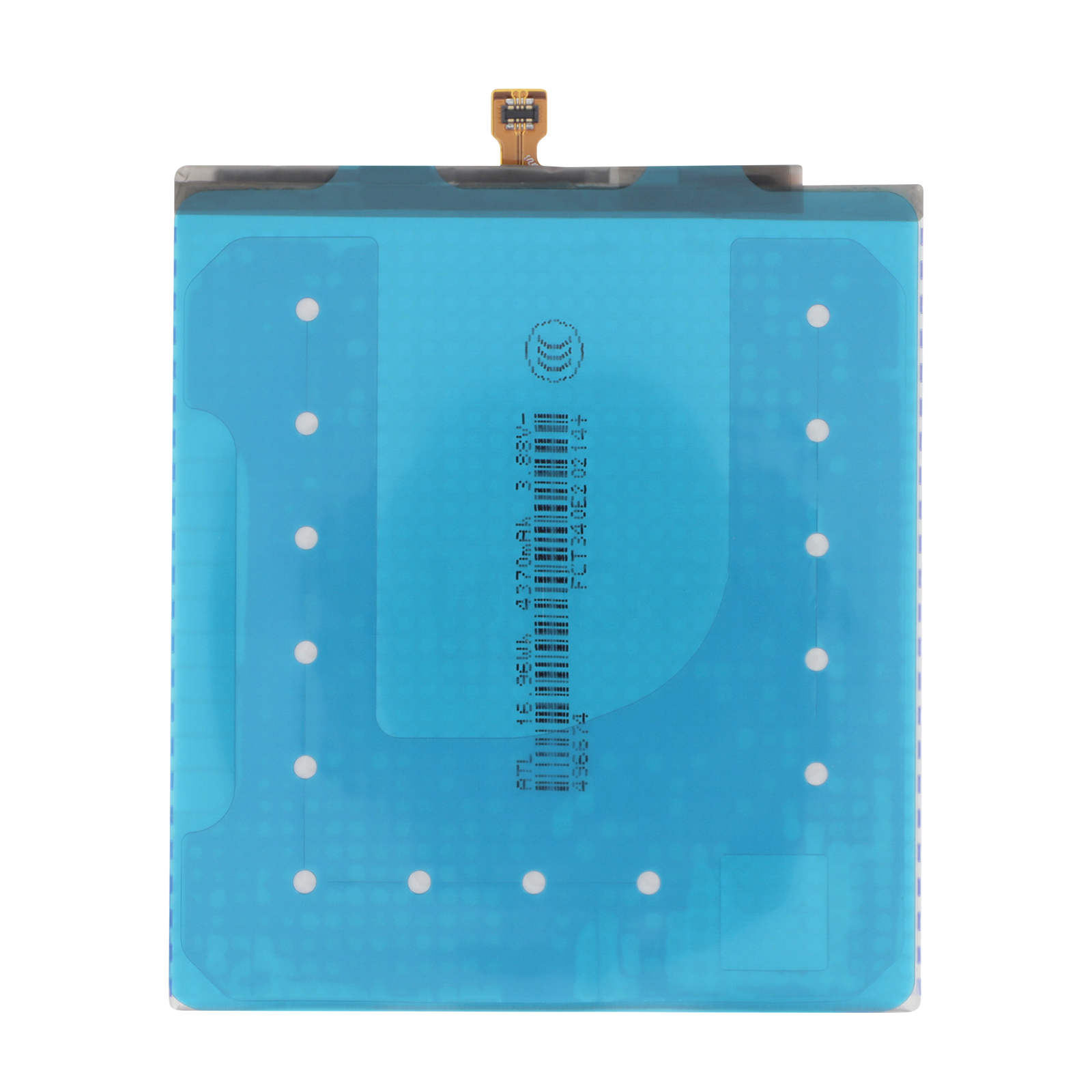 Fond blanc avec batterie bleue et câble de connexion.