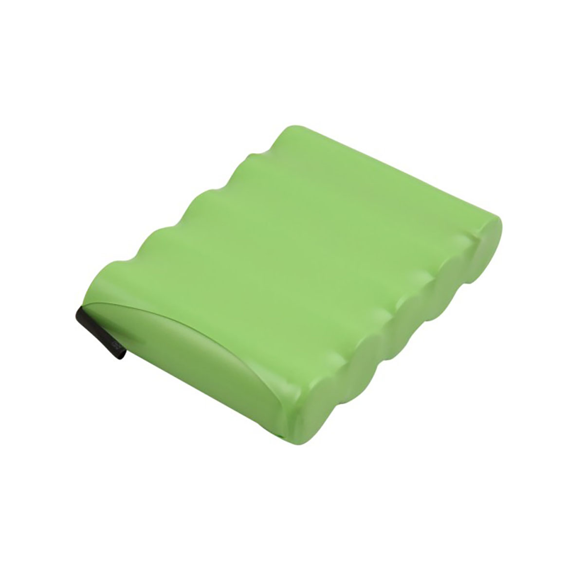 Un pacco batteria verde con superficie ondulata e connettore nero.