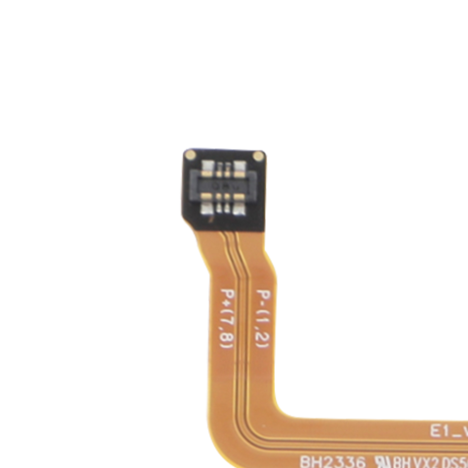 Un connecteur de carte de circuit imprimé flexible avec contacts dorés et étiquettes.
