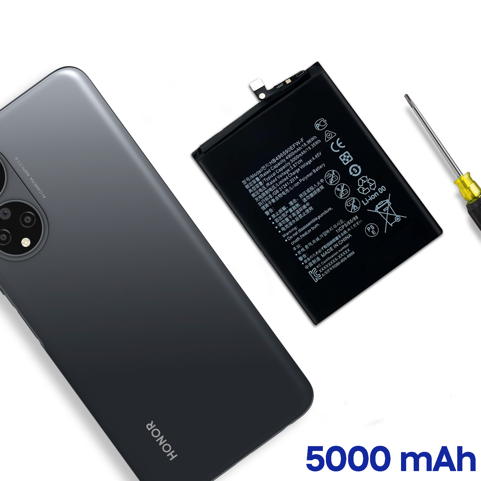 Un smartphone con una batería extraíble y un destornillador al lado.