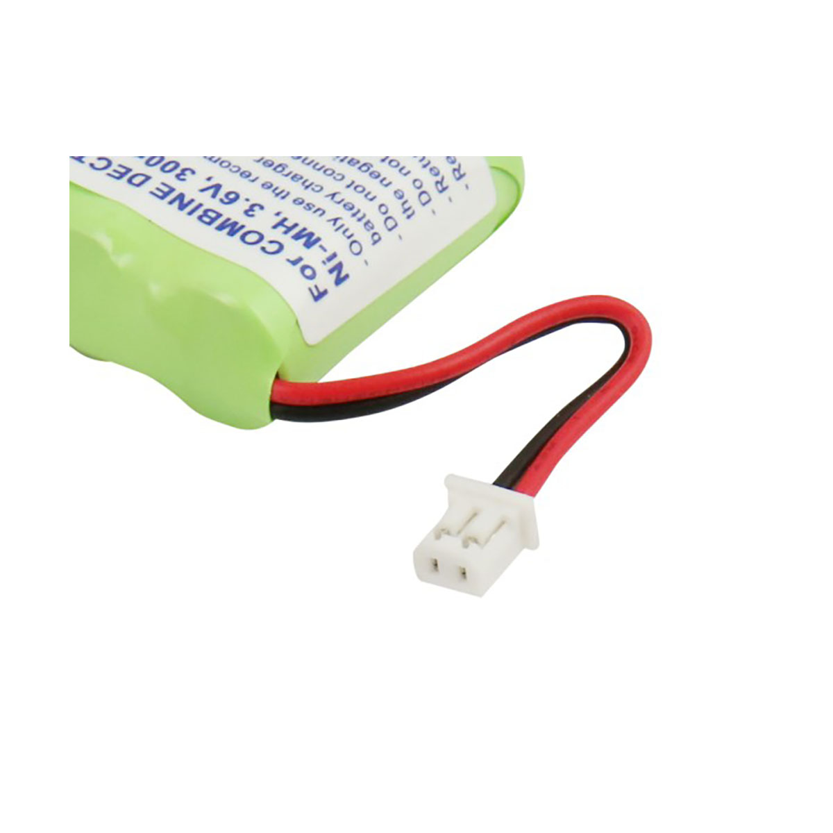Pacco batteria Ni-MH 3,6V con cavi rosso e nero e connettore bianco.