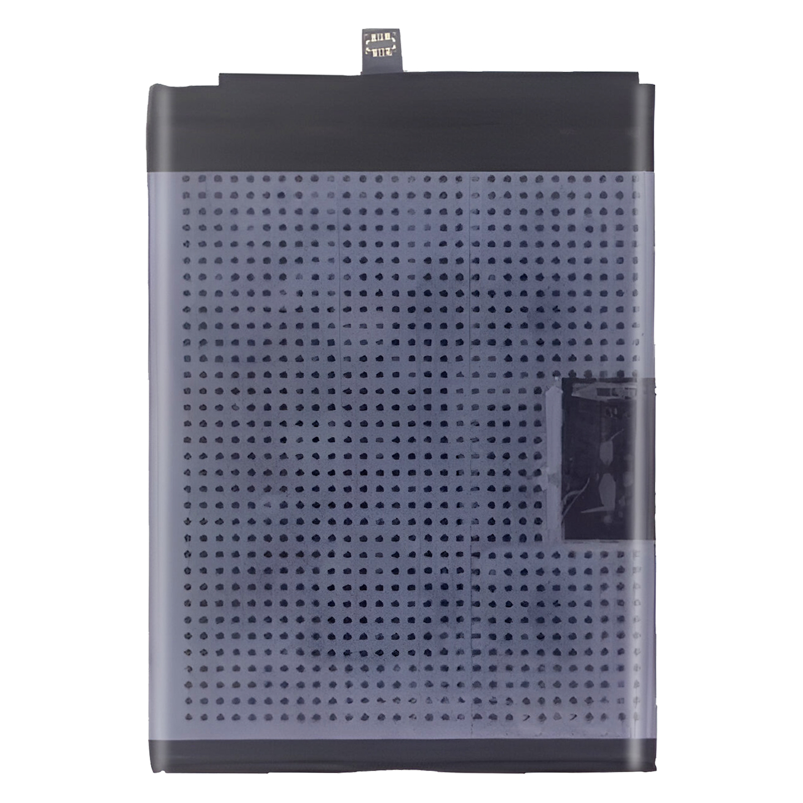 Una batteria nera rettangolare con un motivo a piccoli punti.