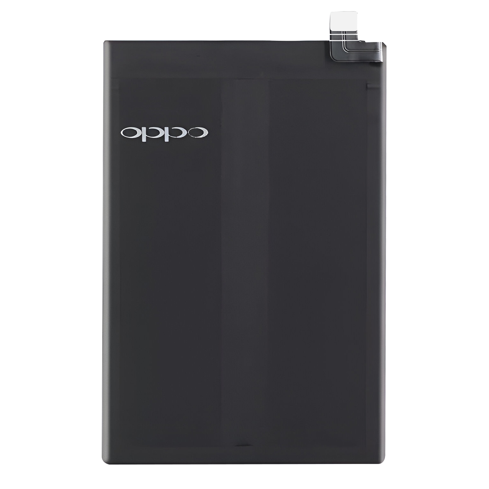 Batteria OPPO nera con logo bianco e cavo connettore.