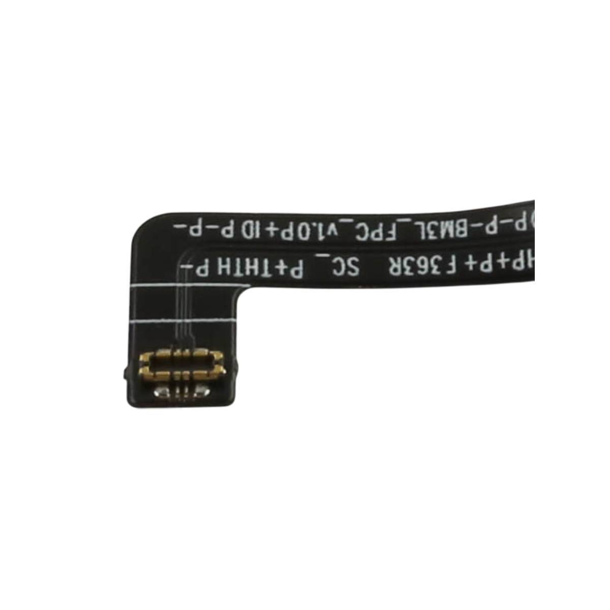 Schwarzes FPC-Kabel mit goldenen Kontakten und weißer Textmarkierung.