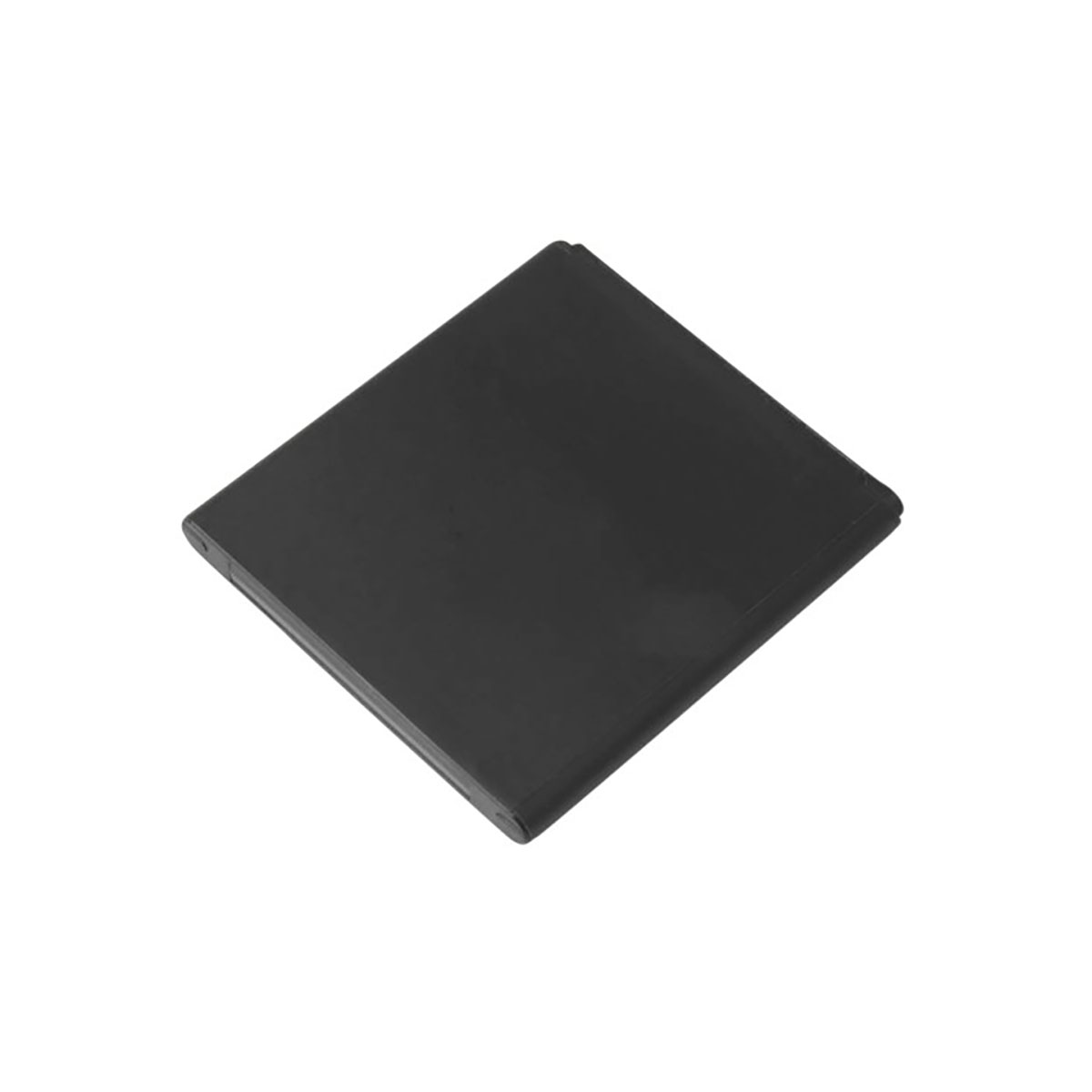 Un objeto rectangular negro está colocado en diagonal sobre un fondo blanco.