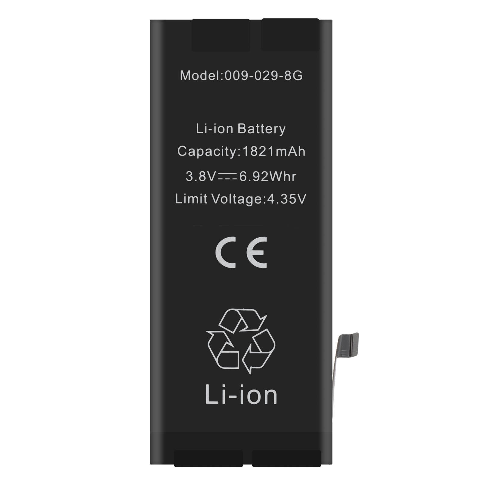 Batteria nera agli ioni di litio, modello 009-029-8G, 1821mAh, 3.8V.