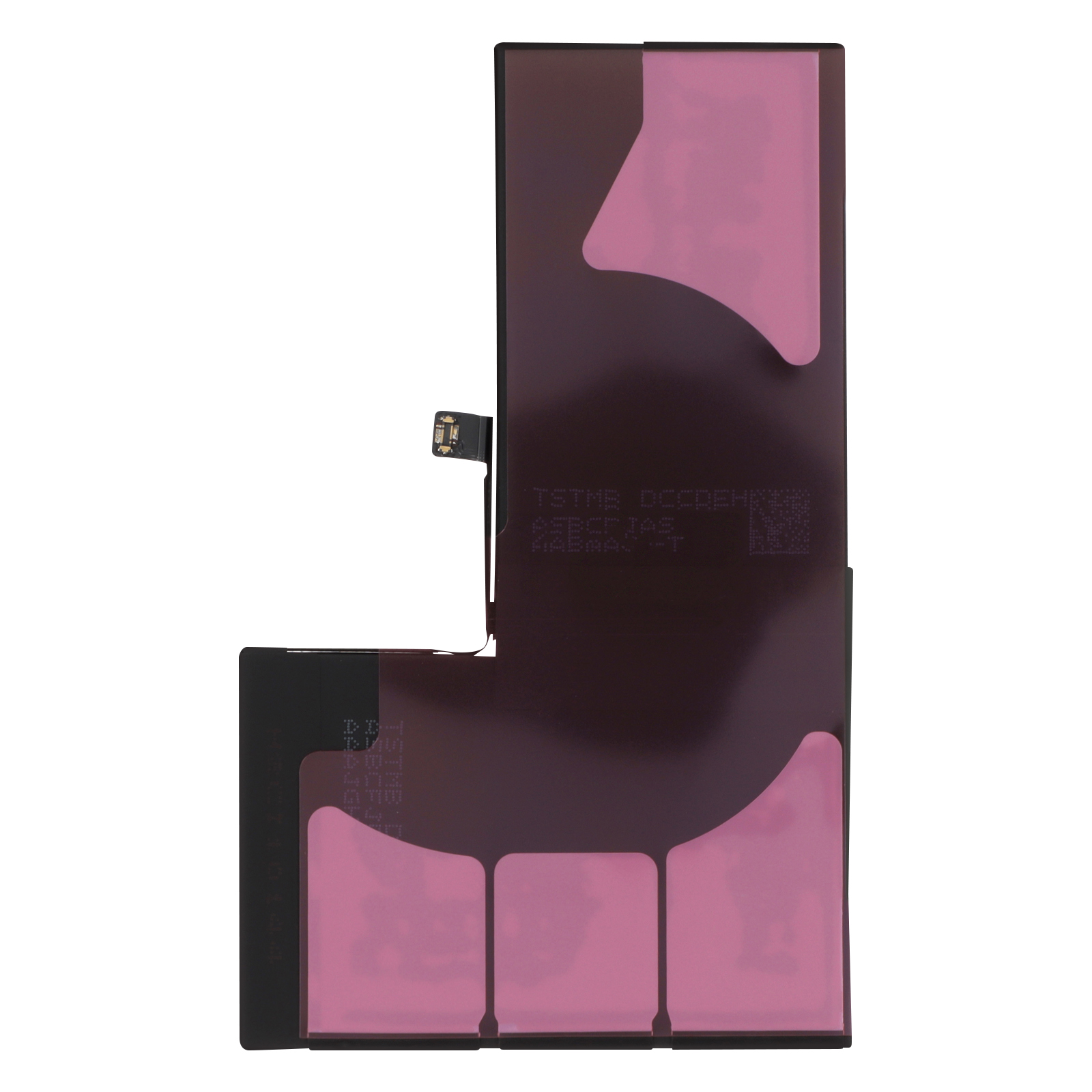 Batteria a forma di L con strisce adesive rosa e cavo di collegamento.