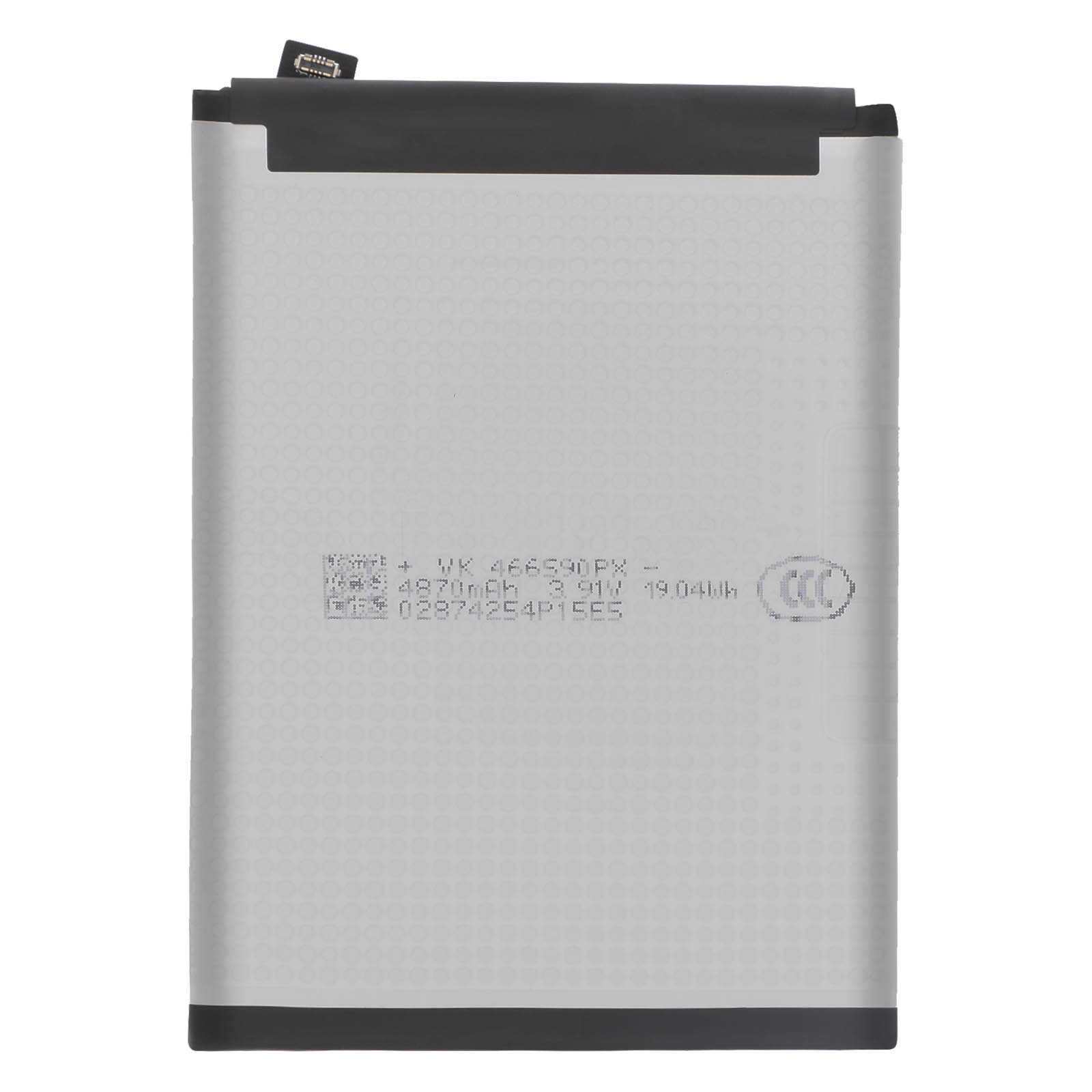 Una batteria grigia con cavi di connessione neri ed etichettatura.