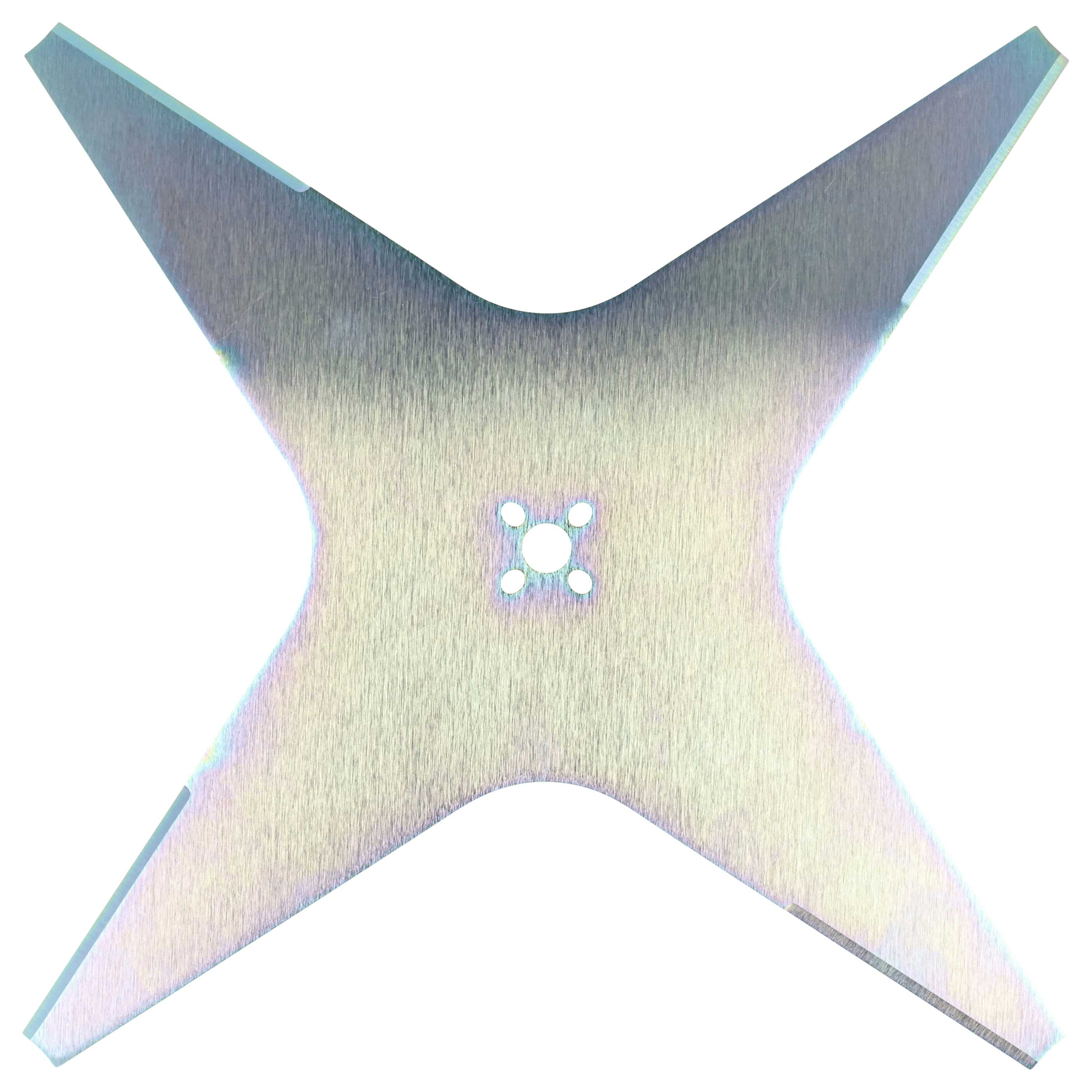 Vierkantiges Metallblatt mit vier Spitzen und zentralen Löchern.