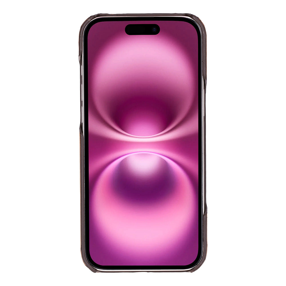 Mor ve pembe soyut duvar kağıdı gösteren koyu bir akıllı telefon.