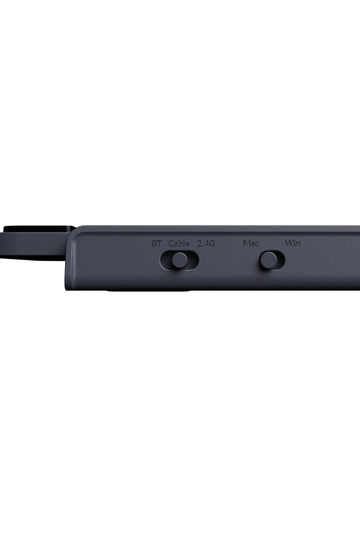 BT Cable 2.4G, Mac, Win etiketli ve iki düğmeli koyu gri cihaz.