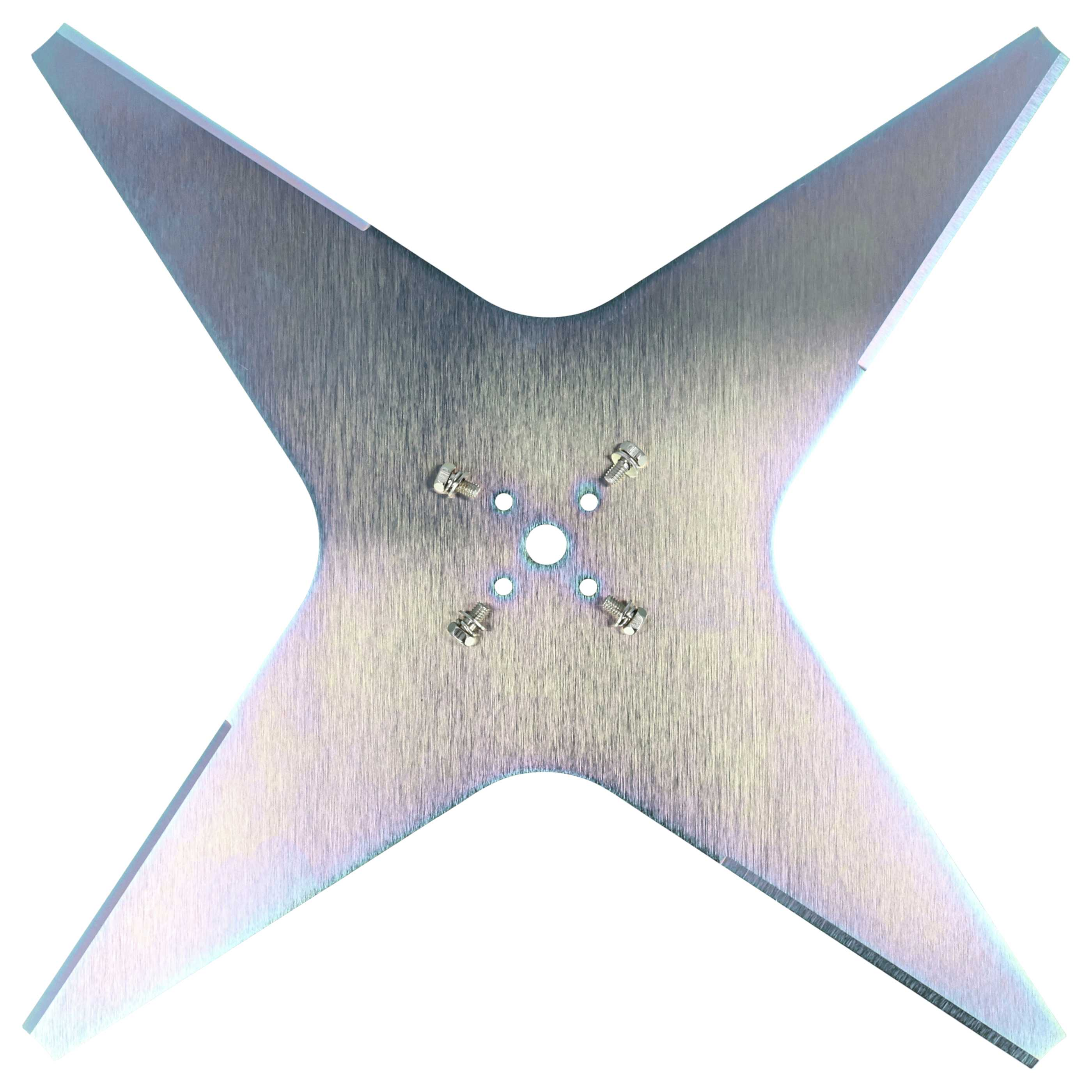 Vierkantiges Metallblatt mit gebürstetem Finish und vier Schrauben.