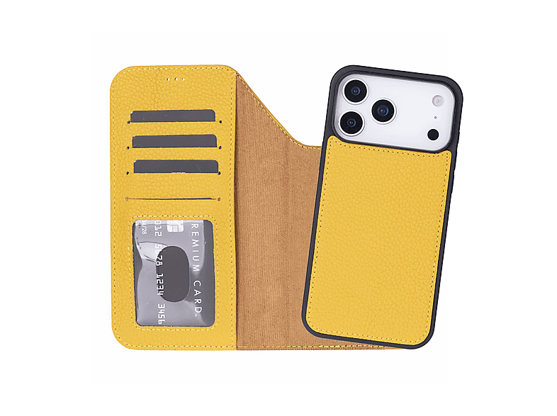 BLOOMINBAG BloomCase Apple iPhone 17 Pro (6.3") Uyumlu Hakiki Deri Çıkarılabilir Cüzdanlı Telefon Kılıfı Honey