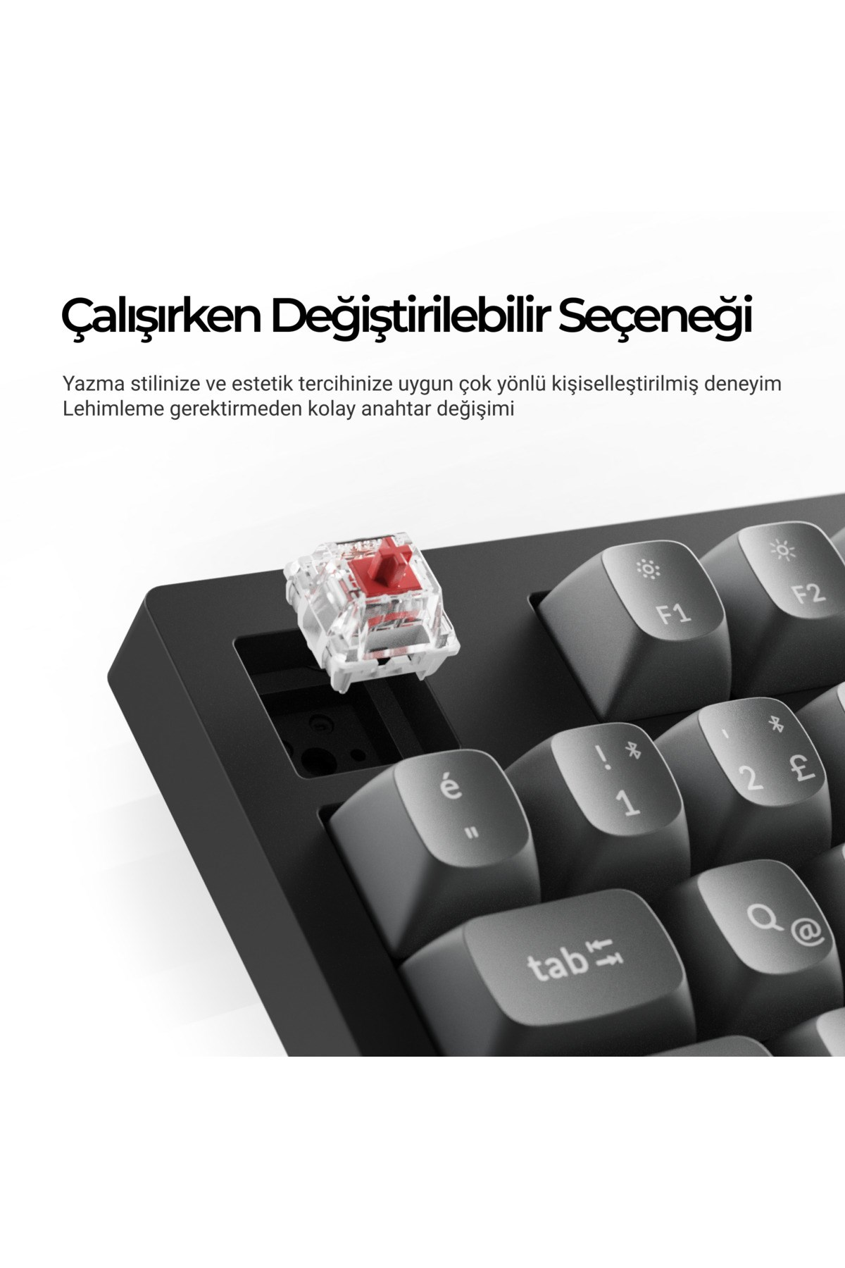 Bir klavye anahtarı mekanik klavyeye takılıyor.
