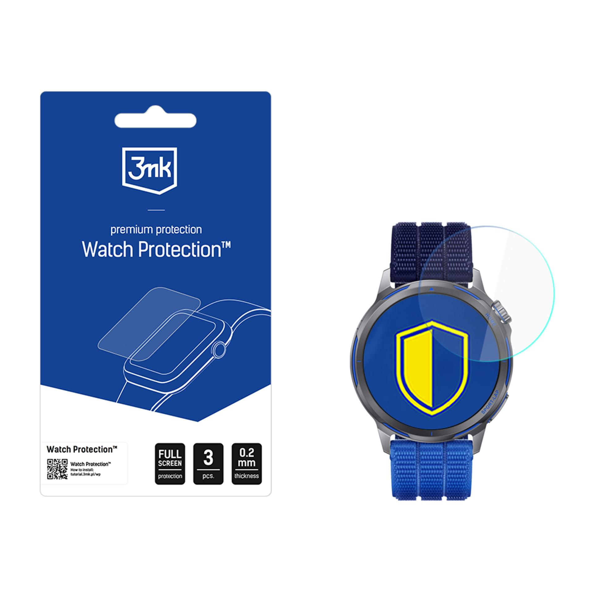 Confezione per proteggi schermo smartwatch e uno smartwatch con ghiera blu.