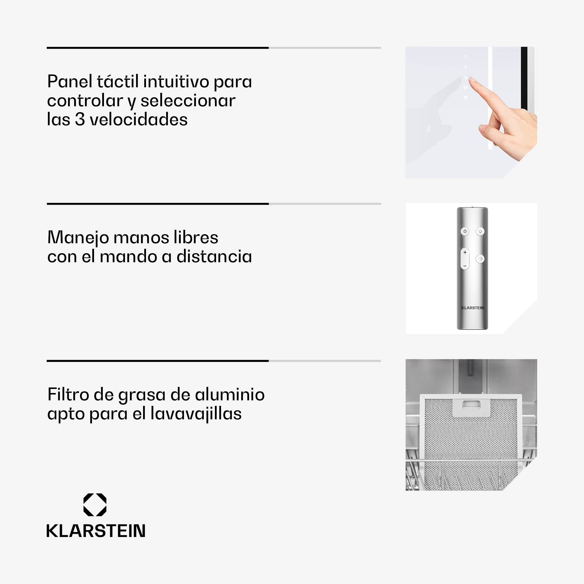 Intuitive Touch-Bedienung, Fernbedienung, Aluminium-Fettfilter.