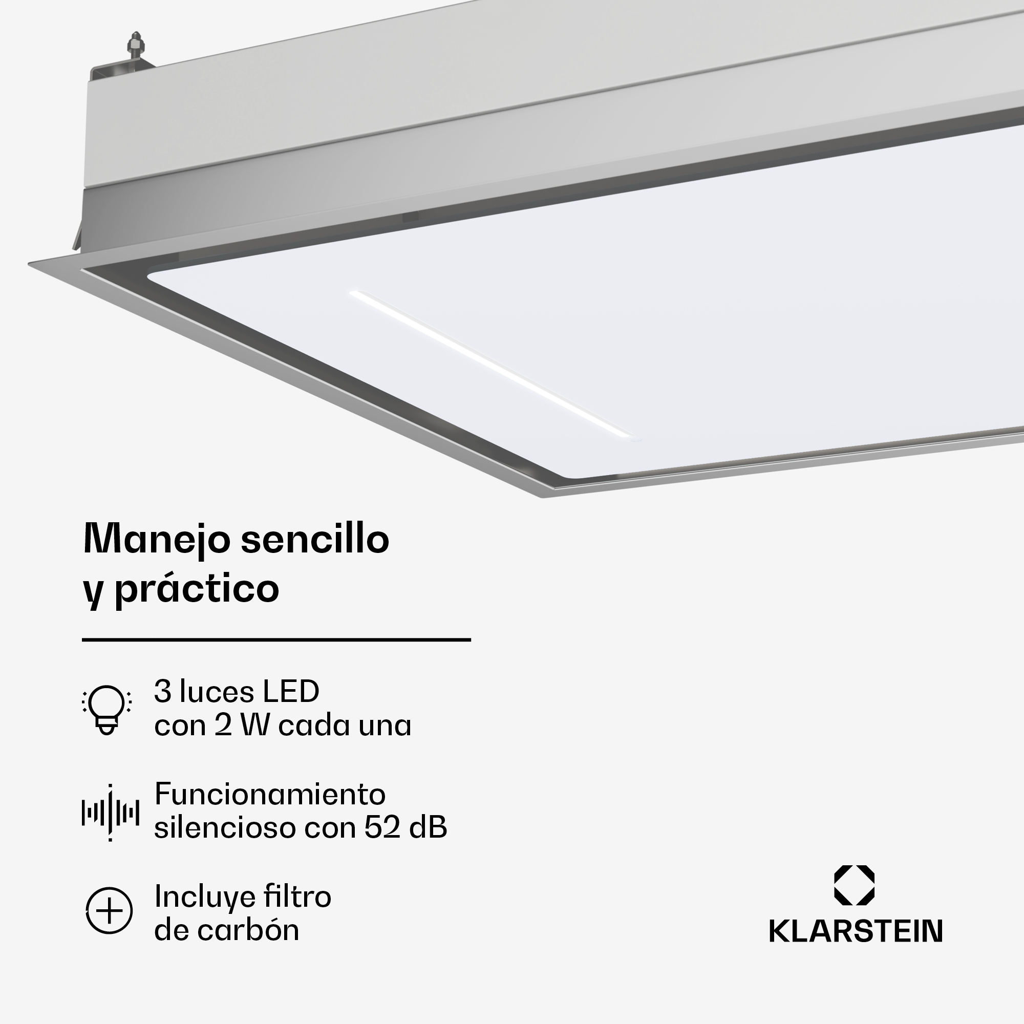 Einbauleuchte mit 3 LED-Lichtern, 2W, leise (52dB), mit Kohlefilter.