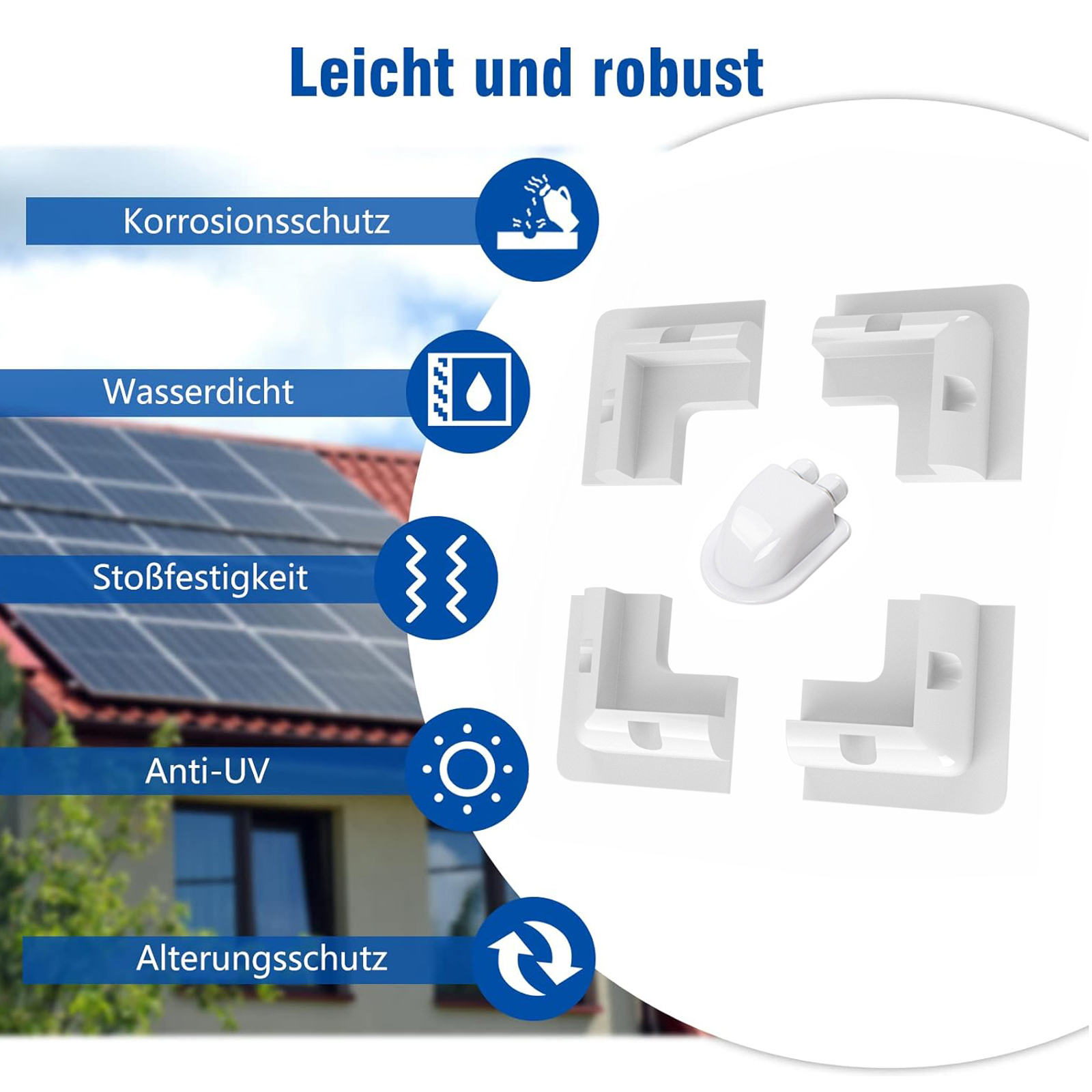 Leicht und robust: Solarmodulhalterungen, Korrosionsschutz, Wasserdicht, Stoßfest, Anti-UV, Alterungsschutz.