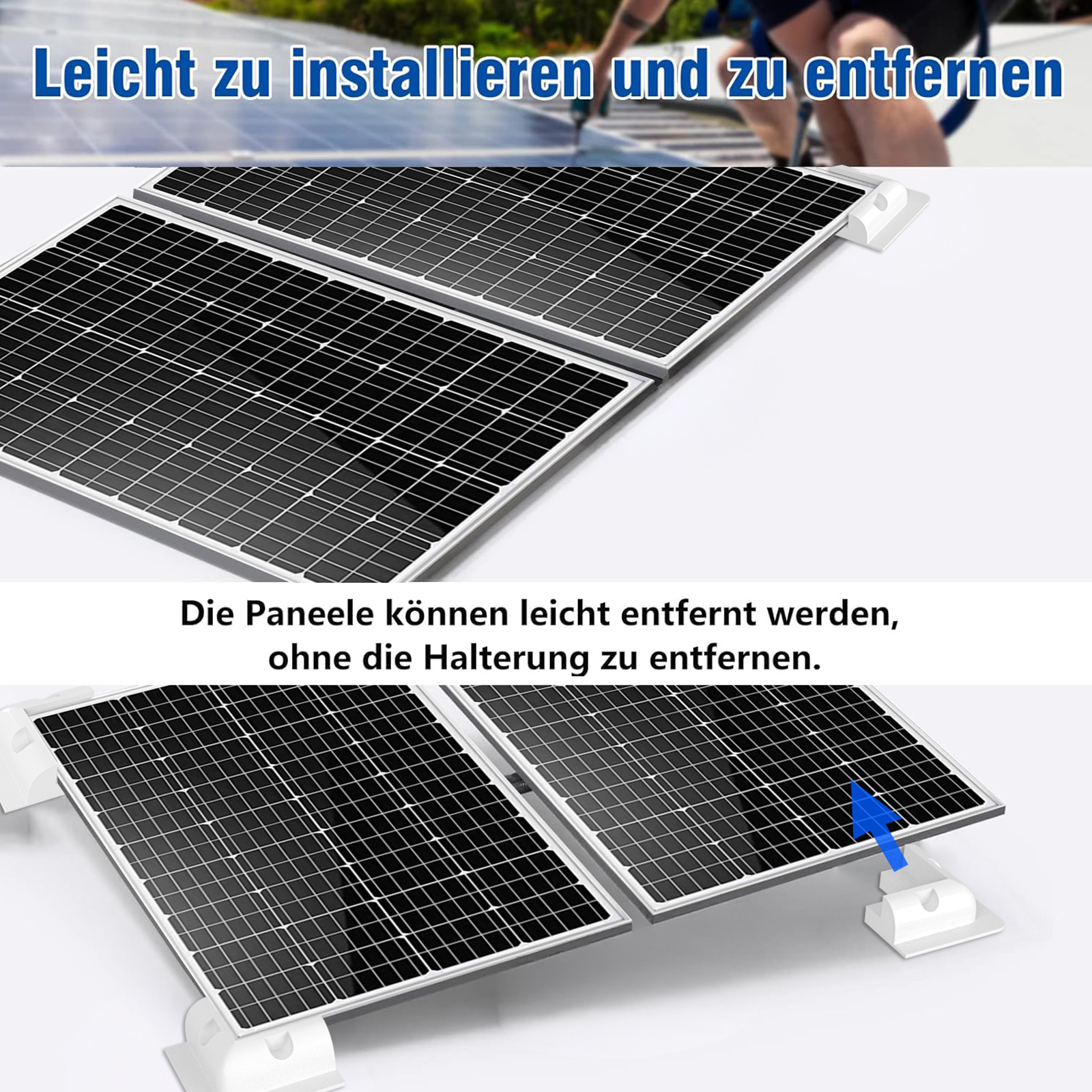 Solarpaneele werden gezeigt, die einfach zu installieren und zu entfernen sind.