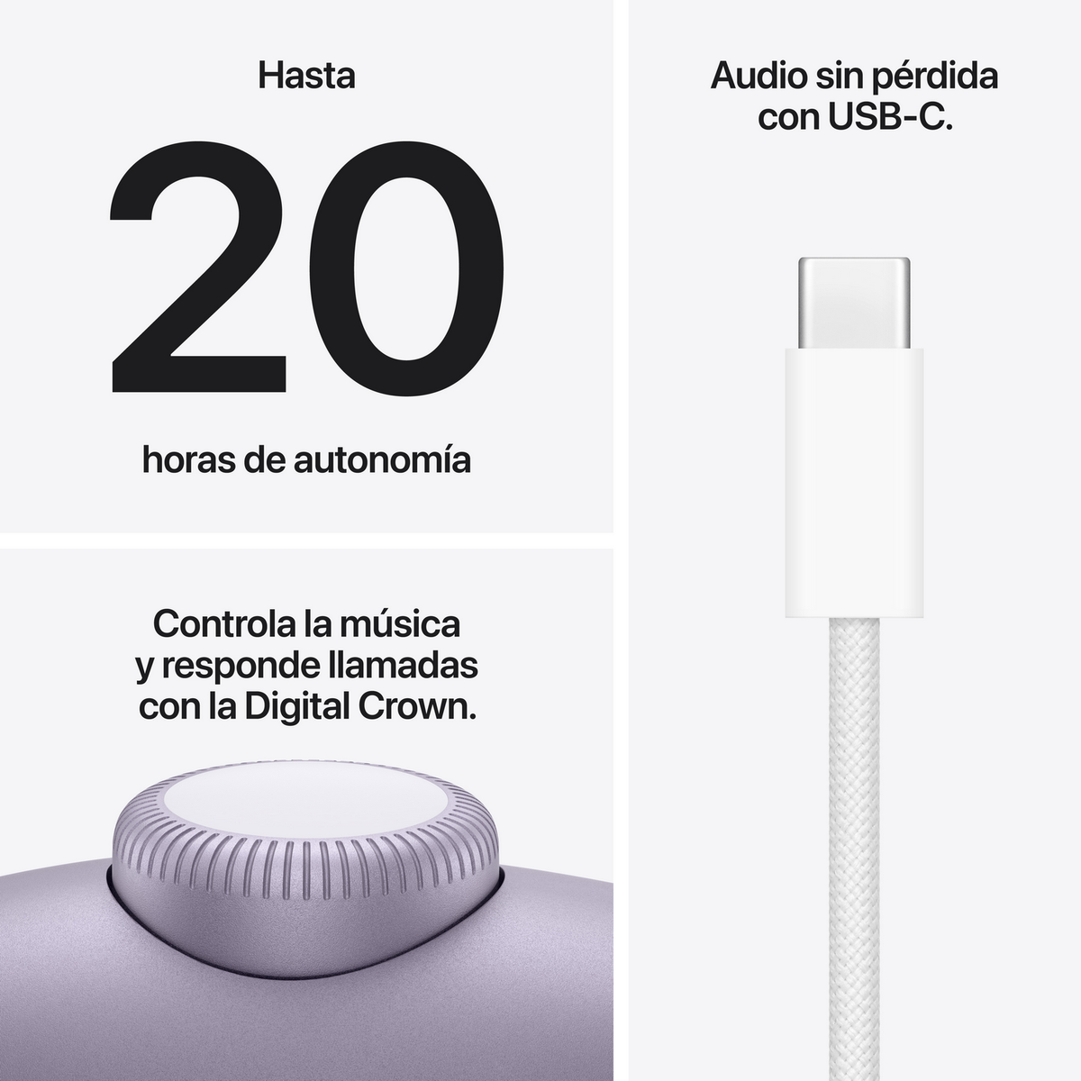 Hasta 20h de batería, audio USB-C sin pérdidas y control con Digital Crown.