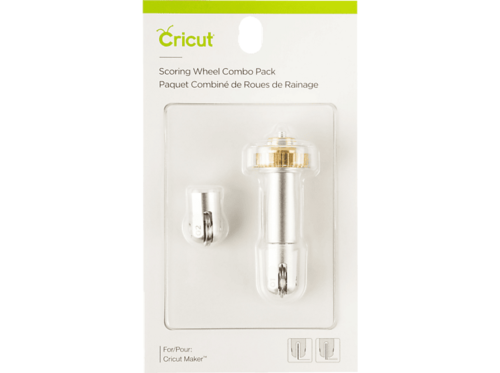 Cricut Scoring Wheel Combo Pack mit zwei Werkzeugen in Blisterverpackung.