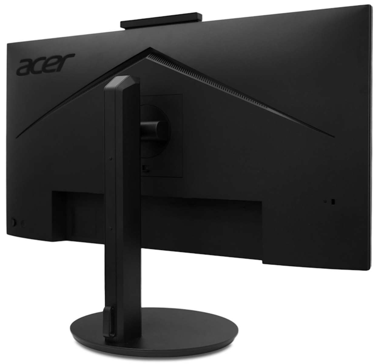 Tył czarnego monitora Acer z czarną podstawką.
