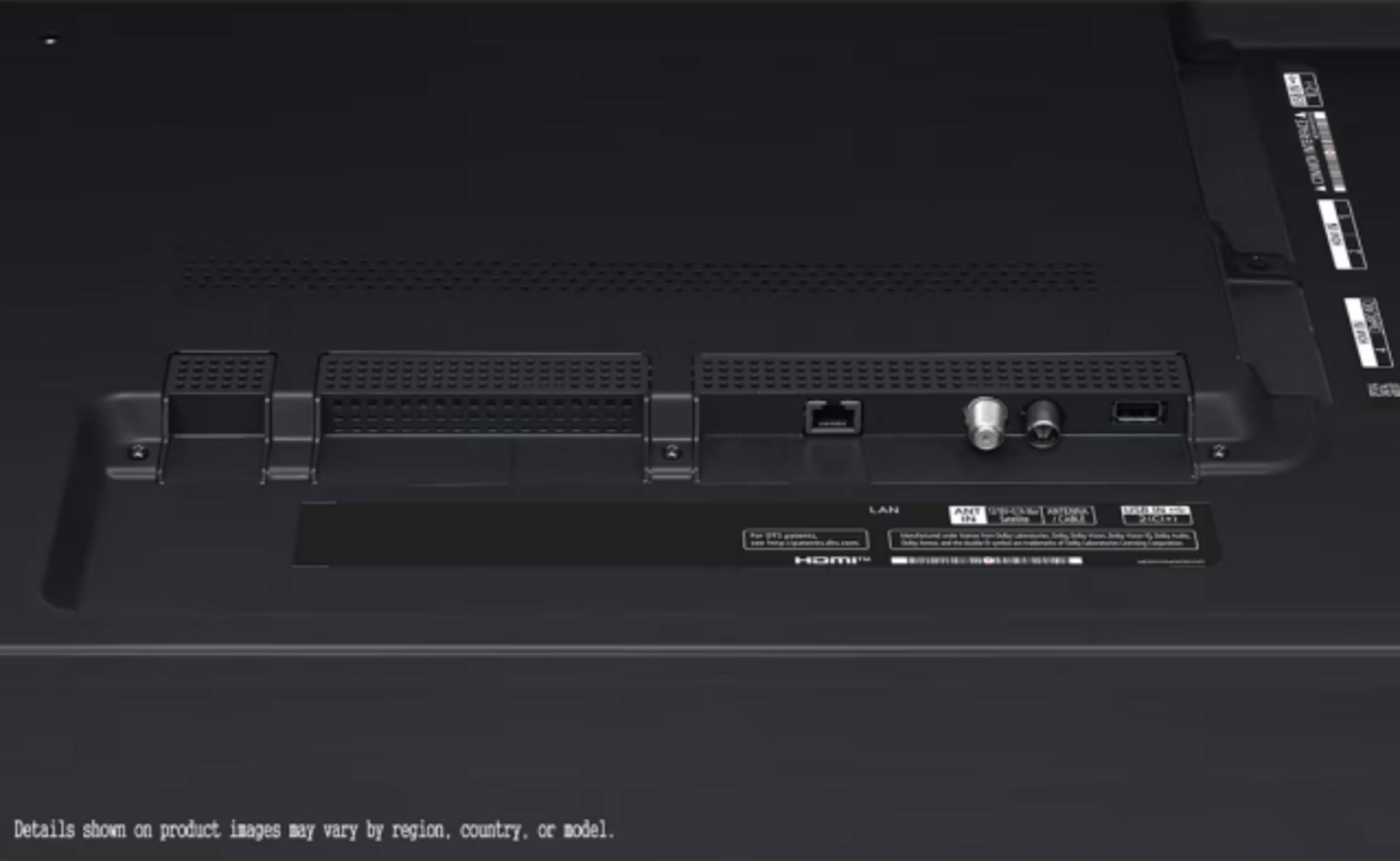 Achterkant tv met poorten zoals LAN, Antenne en HDMI.