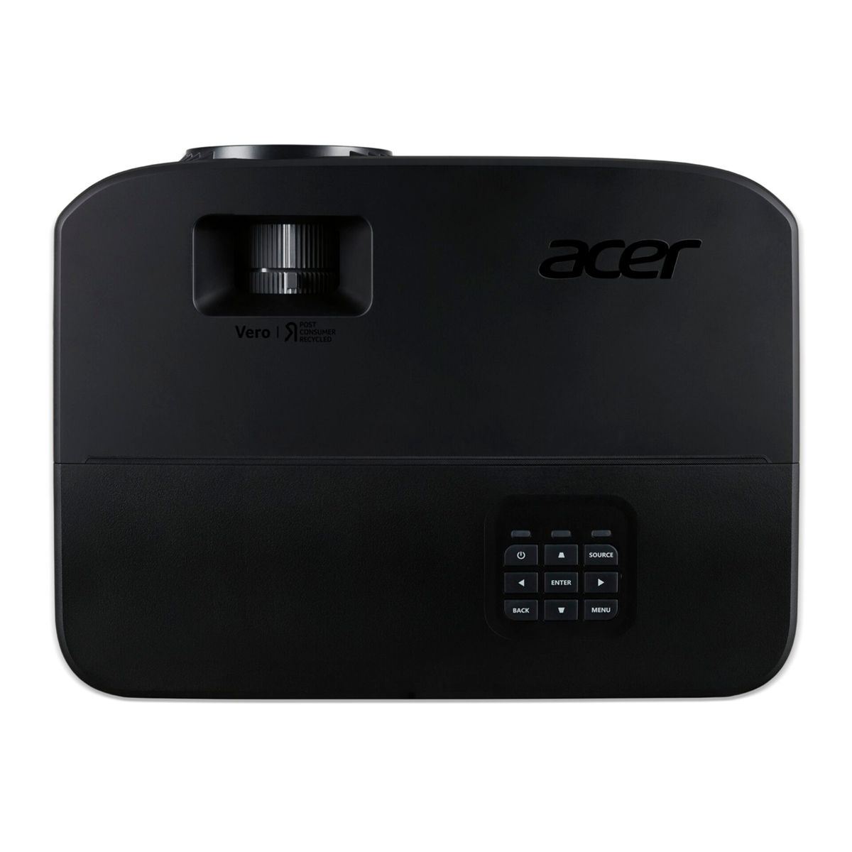 Projecteur Acer noir avec panneau de commande et objectif, sur fond blanc.