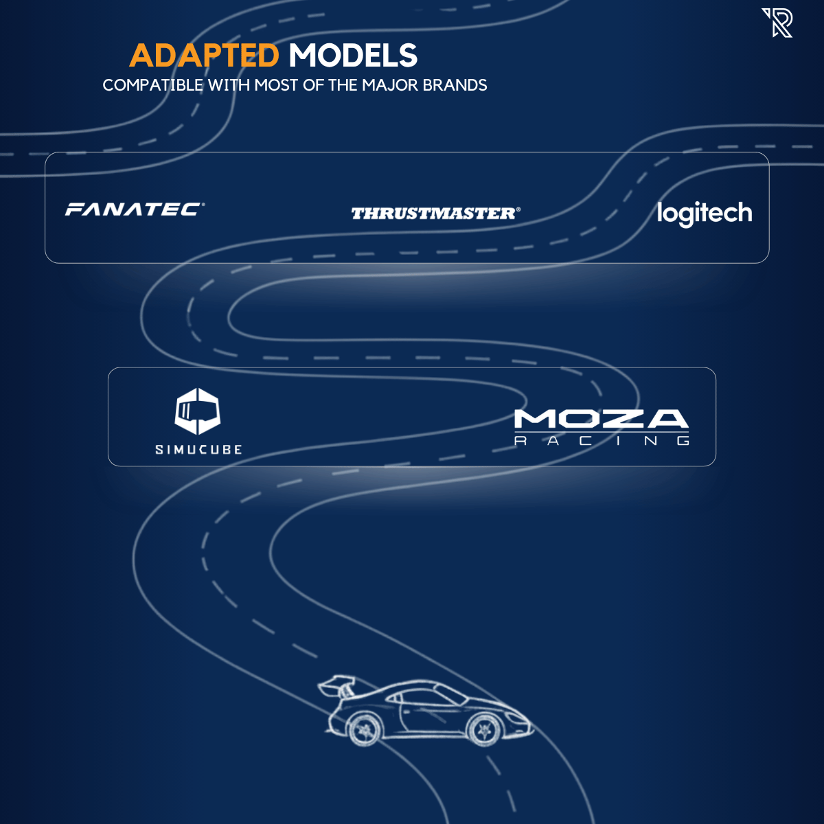 Aangepaste modellen: Fanatec, Thrustmaster, Logitech, Simucube, Moza Racing.