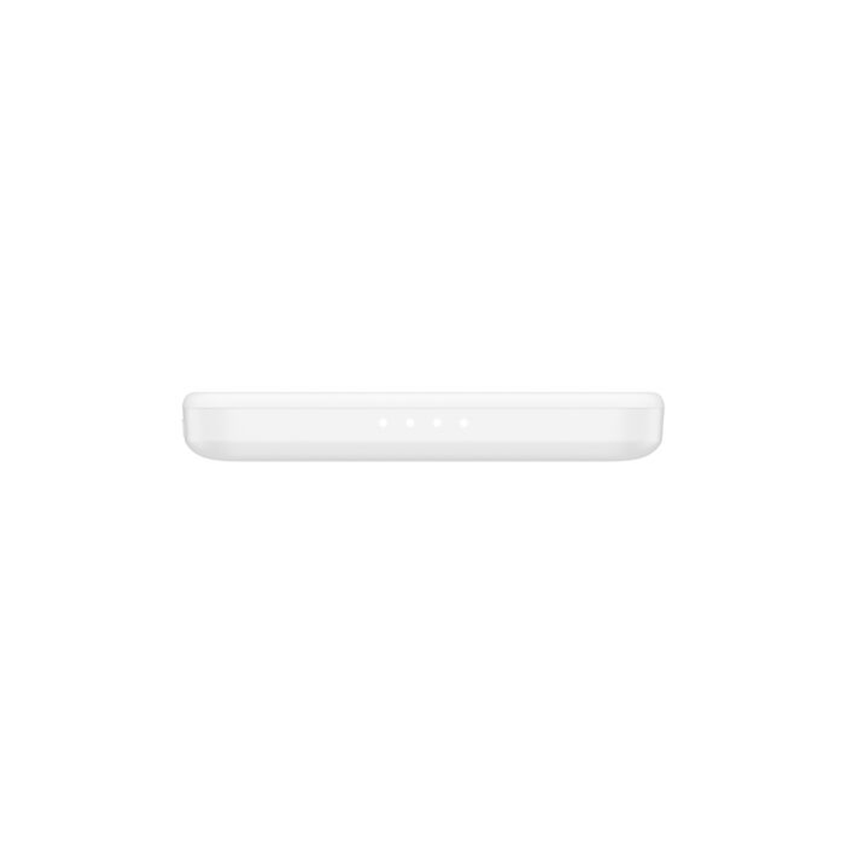 Un appareil rectangulaire blanc avec quatre petits voyants sur son bord supérieur.