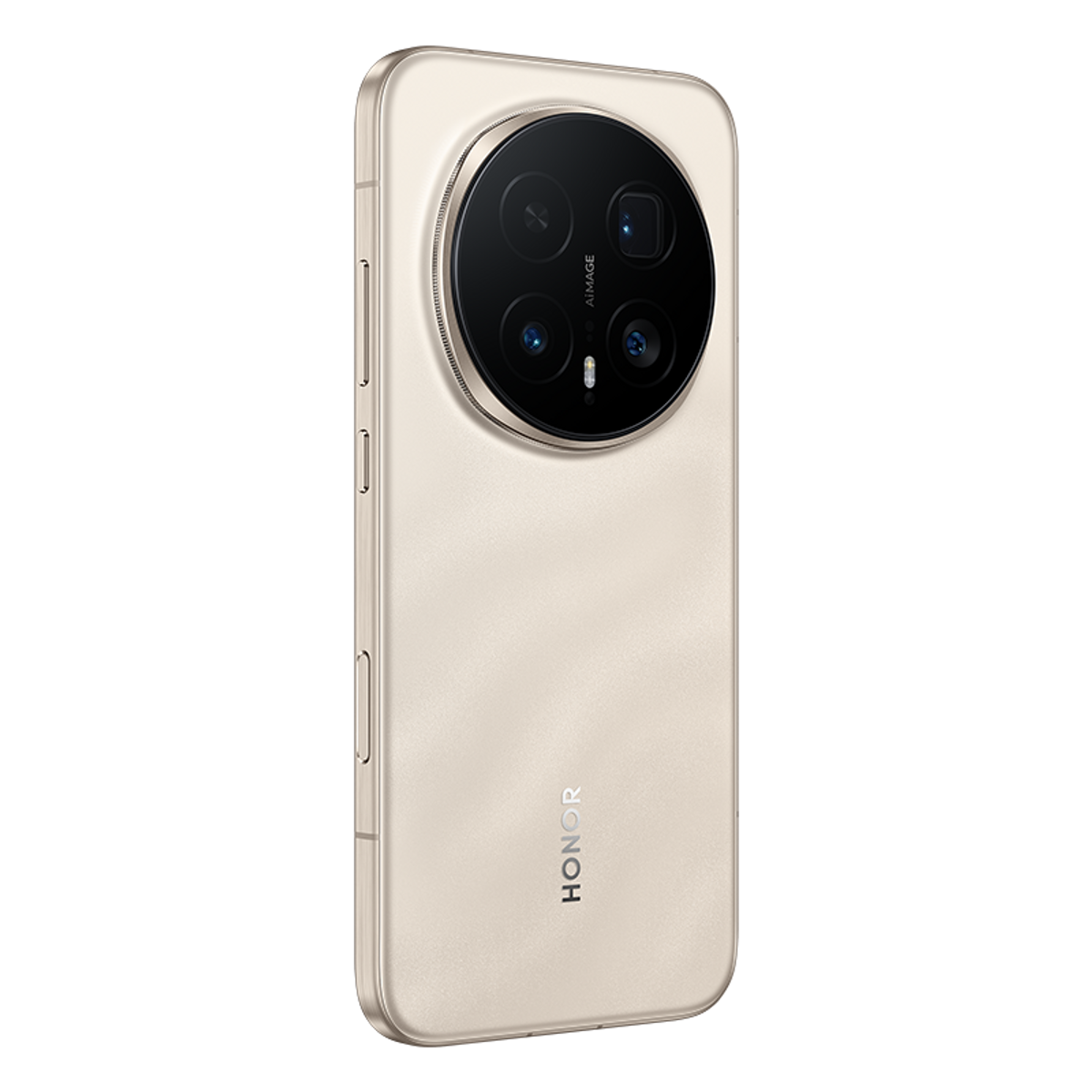 Jasnozłoty smartfon z systemem czterech aparatów z tyłu.