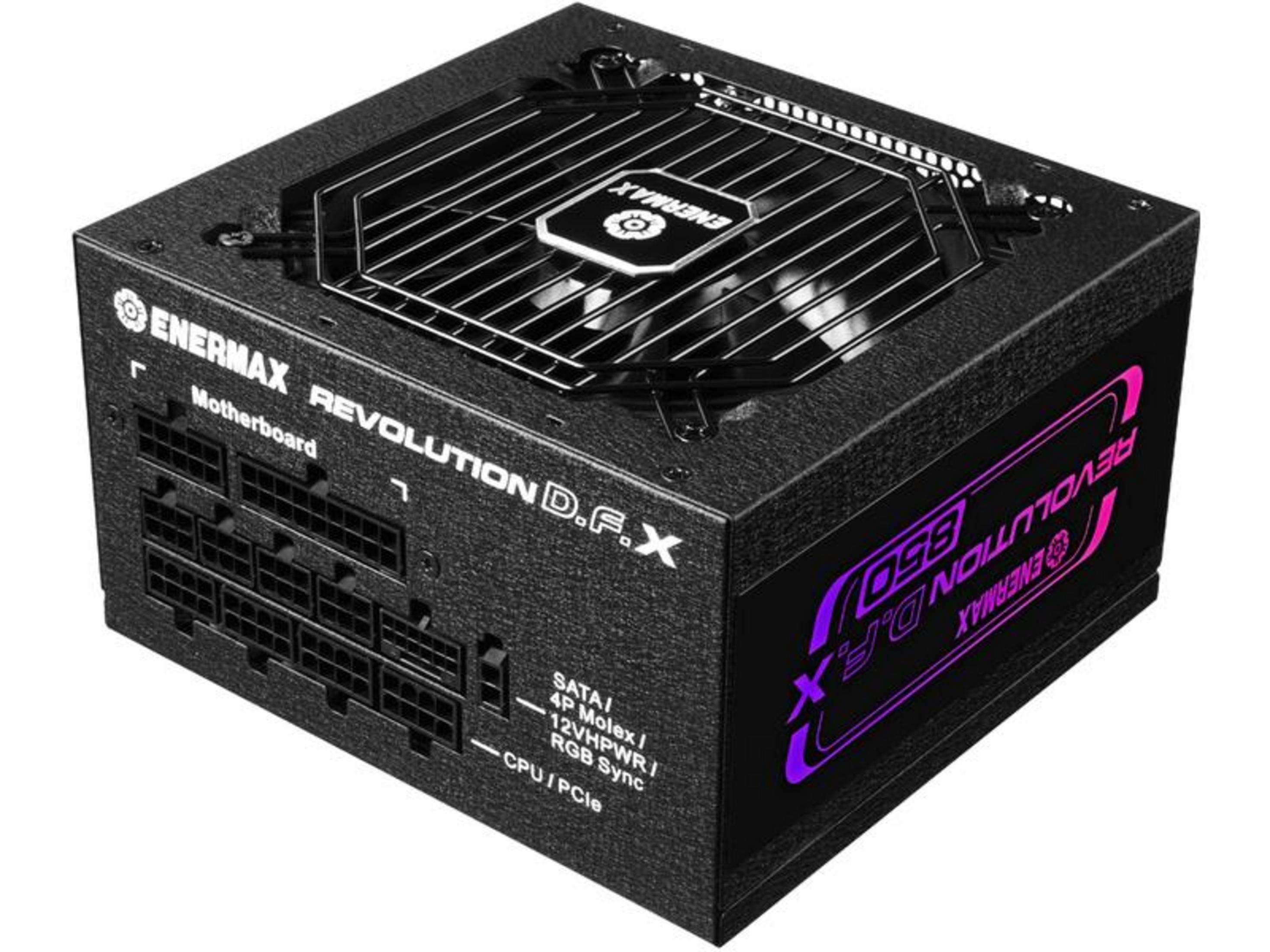 Ein schwarzes Netzteil mit der Aufschrift ENERMAX REVOLUTION D.F.X.