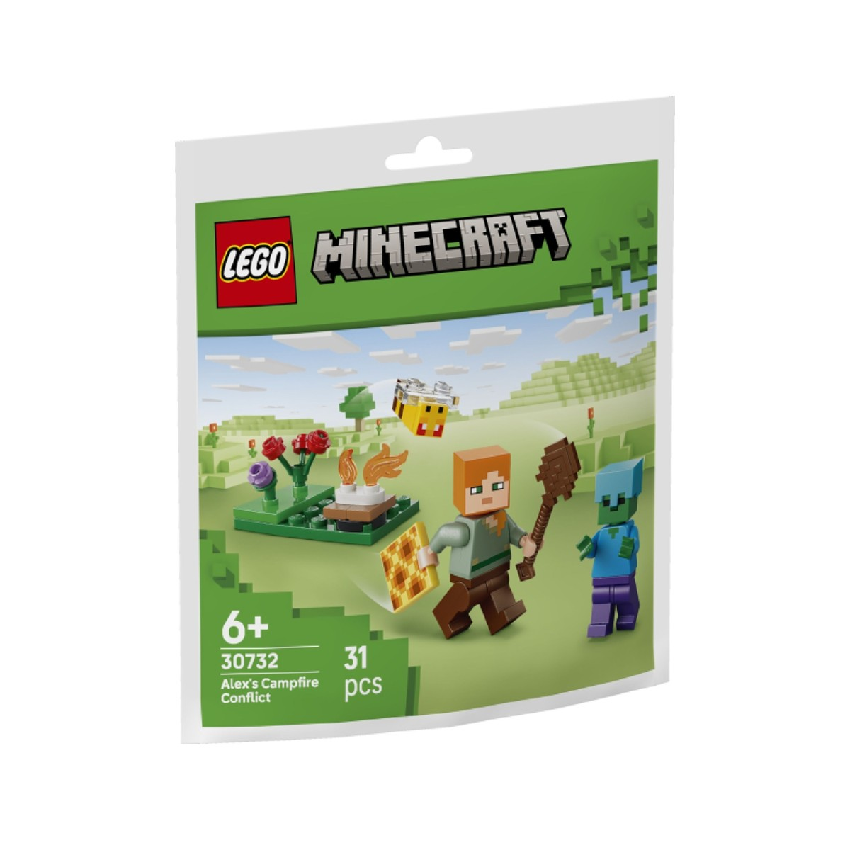 LEGO Minecraft seti: Alex, zombi ve kovan dışarıda.
