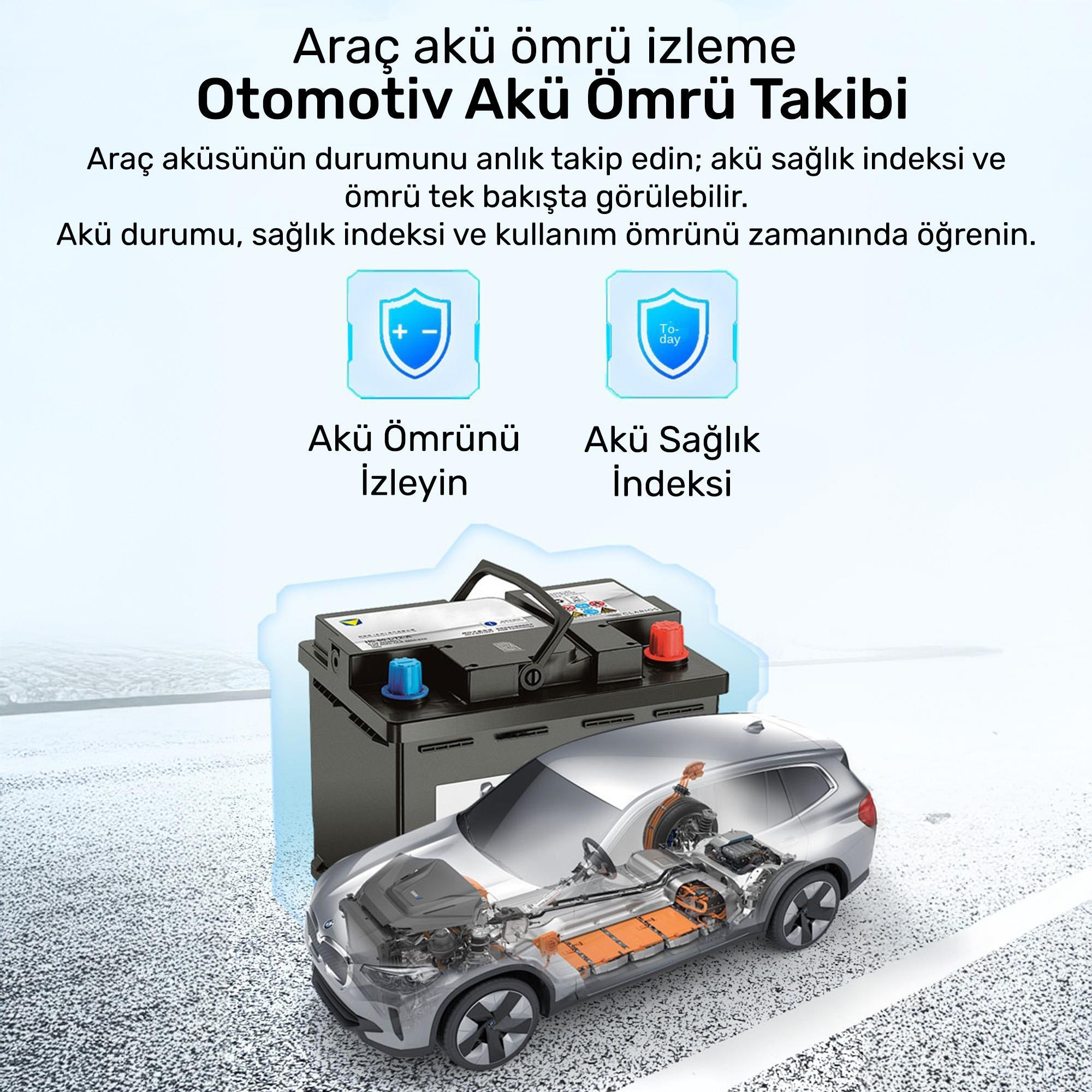 Bir araba aküsü ve içindeki pili gösteren şeffaf bir araba.